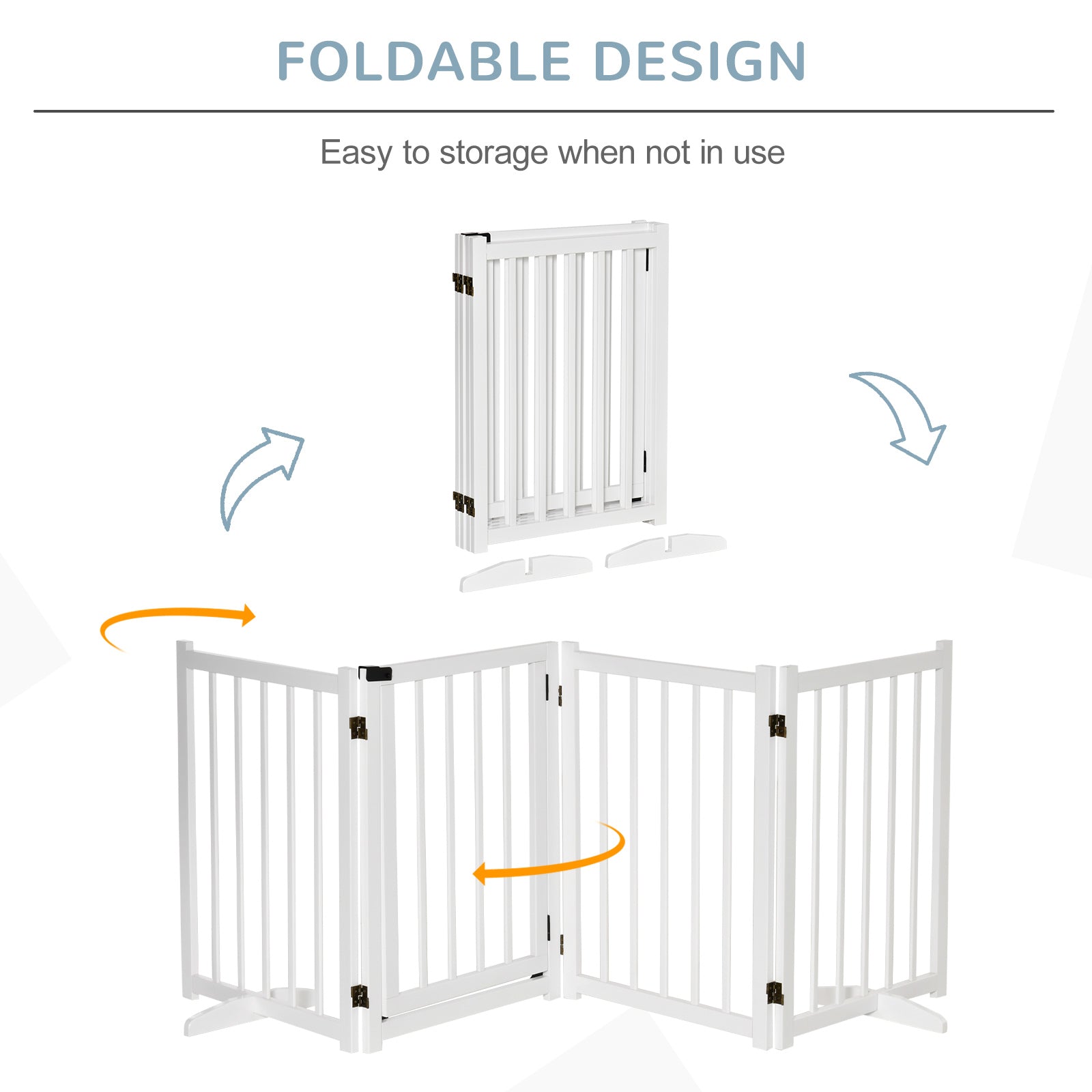 PawHut Freestanding Pet Gate for Small and Medium Dogs, Wooden Foldable Dog Safety Barrier with 4 Panels, 2 Support Feet, 80 cm Tall for Doorways, Stairs White - North Peak Garden Furniture