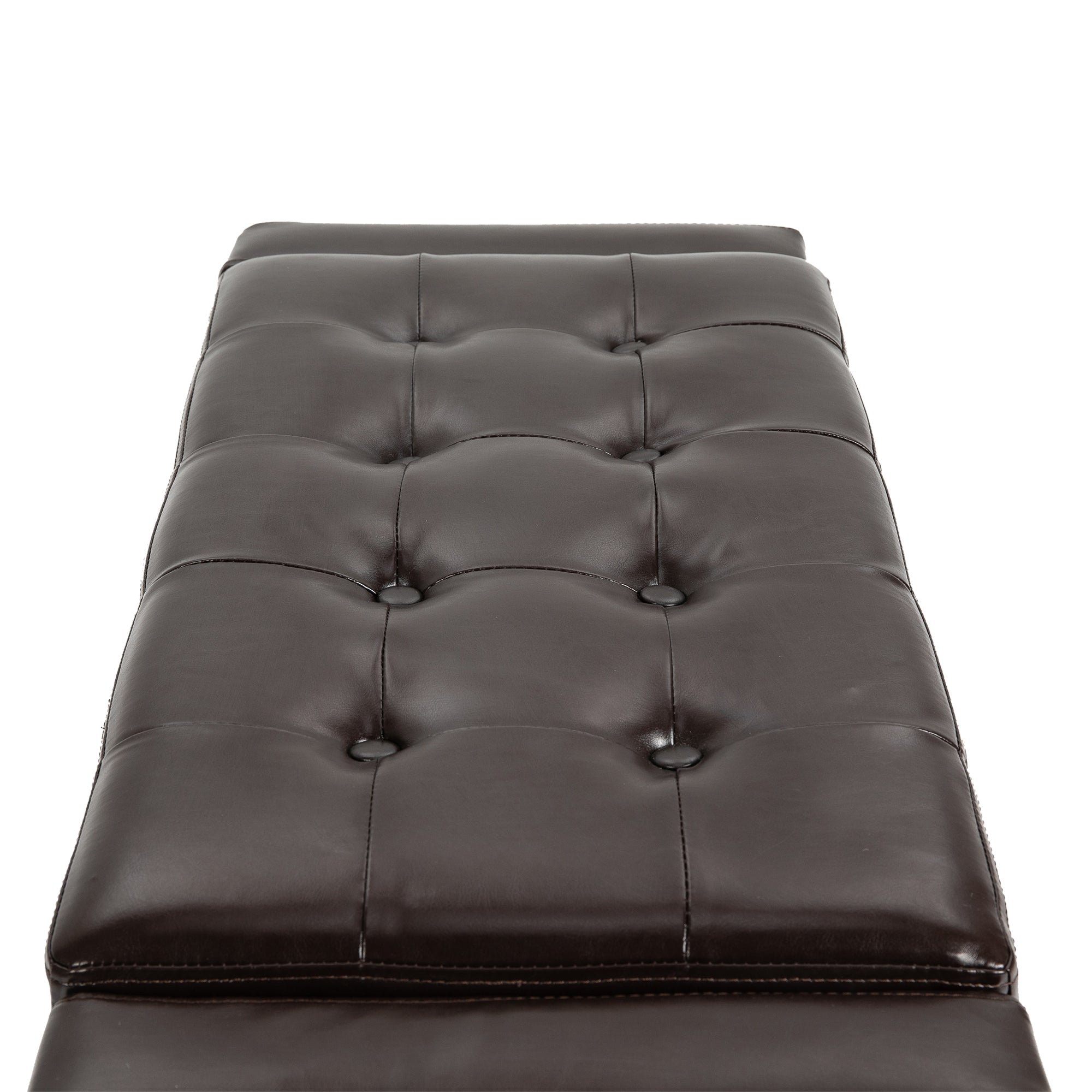 HOMCOM PU Leather Storage Ottoman Bench Storage Chest Tufted Ottoman Cube w/ Flipping Top 92L x 40W x 40H cm Brown - North Peak Garden Furniture