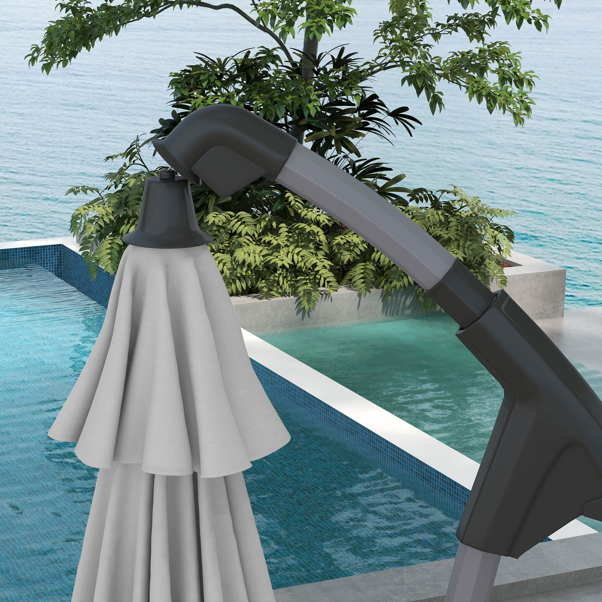 Outsunny 2.7m Cantilever Parasol, with Cross Base - Grey - North Peak Garden Furniture