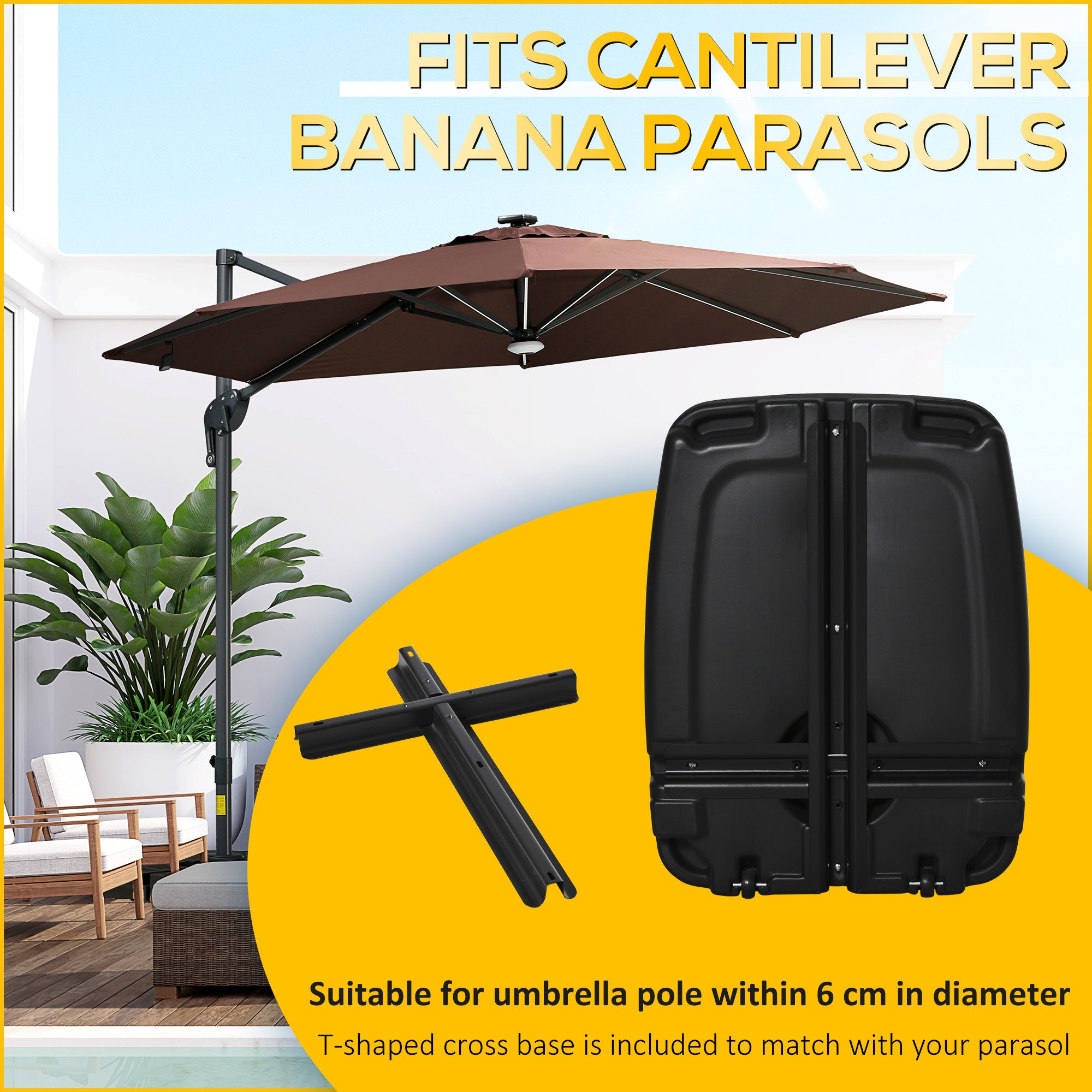 Outsunny Parasol Base, Water and Sand Filled, Up to 75kg, Portable Umbrella Stand Weights for Cantilever Banana Parasol with Wheels, Black - North Peak Garden Furniture