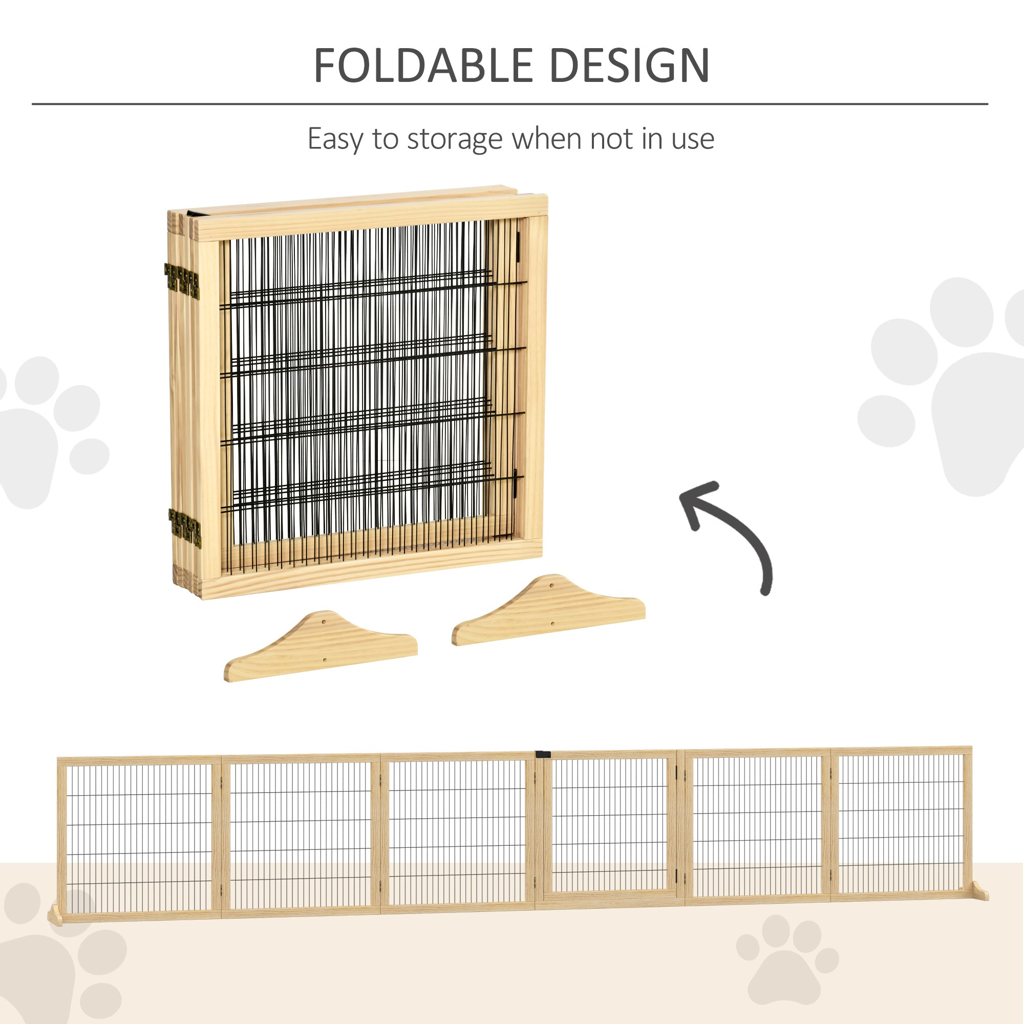 PawHut Wooden Pet Gate, Freestanding Dog Safety Barrier with Two Support Feet - Natural Tone - North Peak Garden Furniture