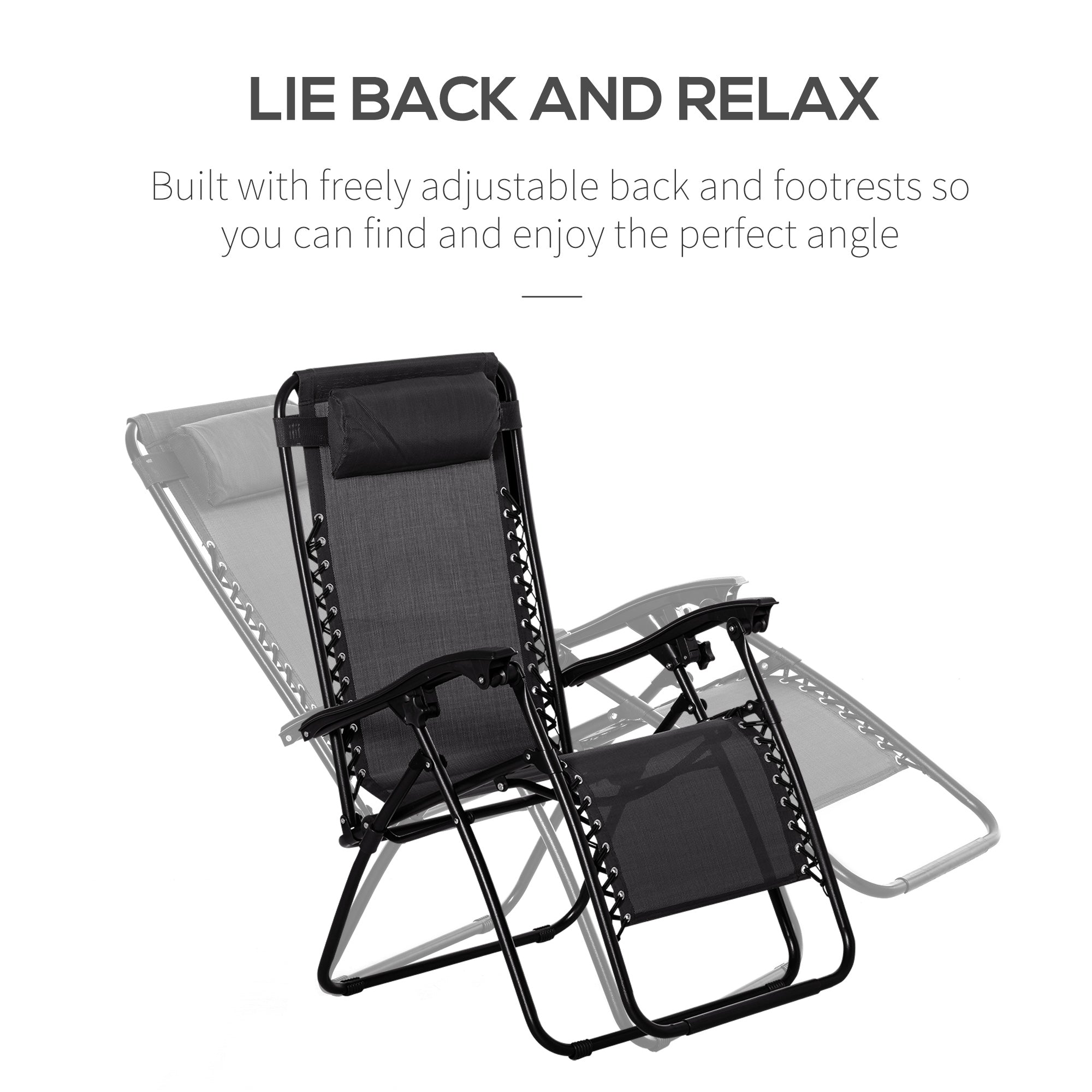 Outsunny 3pcs Folding Zero Gravity Chairs Sun Lounger Table Set w/ Cup Holders Reclining Garden Yard Pool, Black - North Peak Garden Furniture