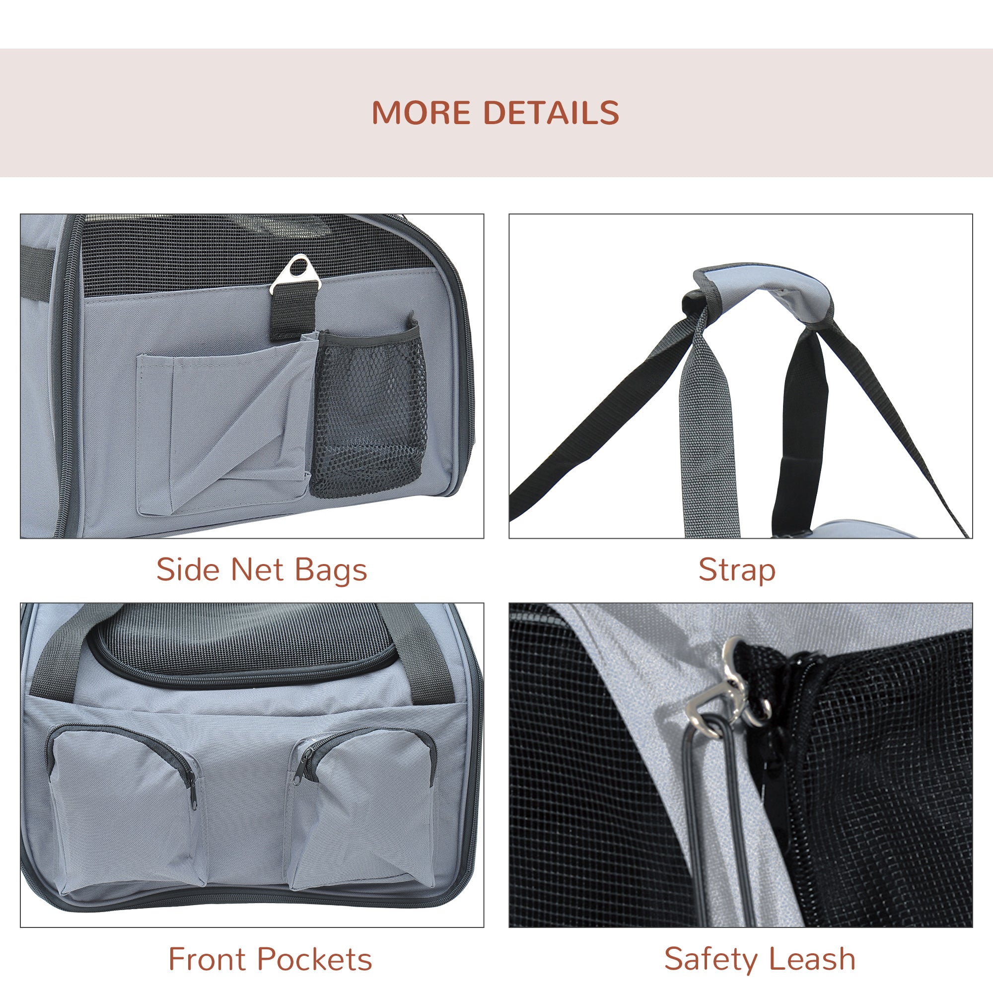 PawHut Pet Carrier Folding Bag Car Seat Cat Dog Puppy Kennel Portable Travel Cage Tote Case Mesh Holder House Grey - North Peak Garden Furniture