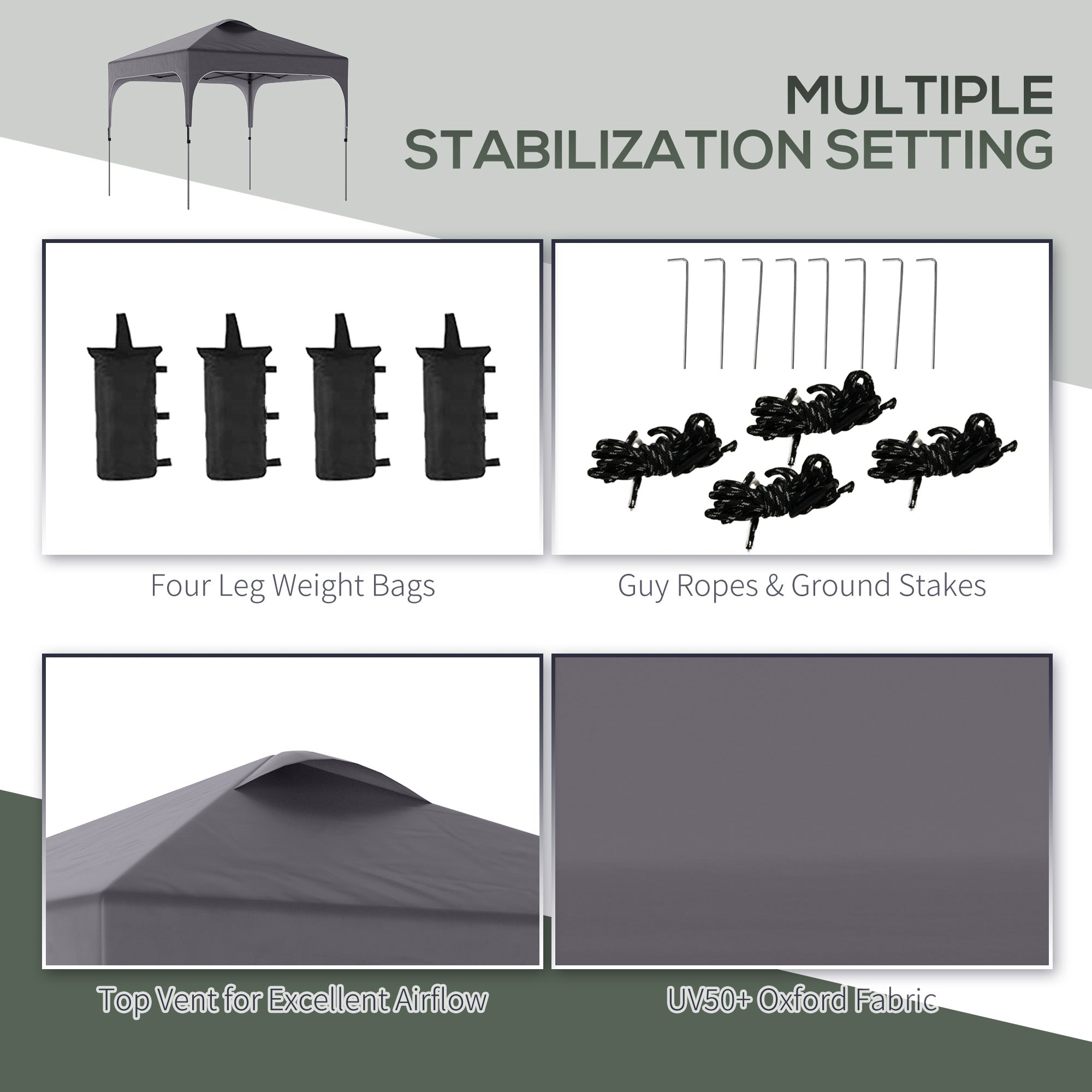 Outsunny 3 x 3 (M) Pop Up Gazebo, UPF 50+ Foldable Canopy Tent with Carry Bag with Wheels and 4 Leg Weight Bags, Height Adjustable, for Outdoor Garden Patio Party, Dark Grey - North Peak Garden Furniture