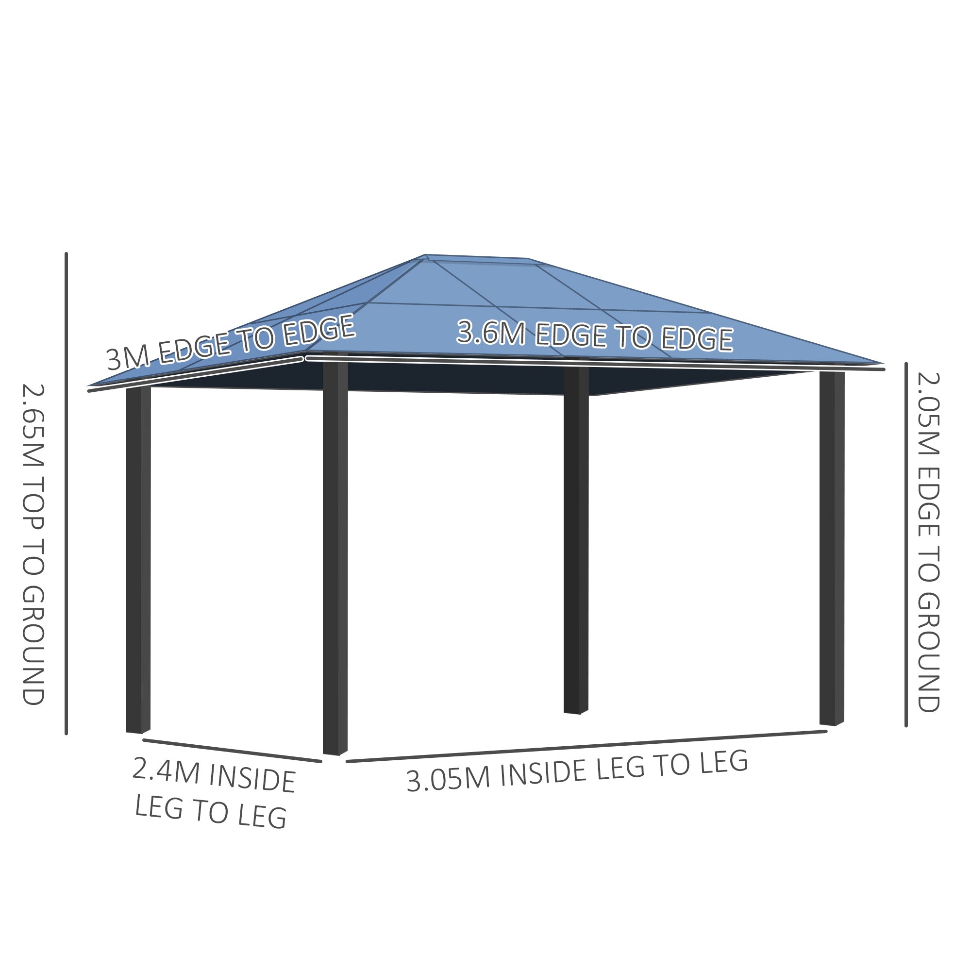Outsunny 3 x 3.6m Polycarbonate Hardtop Gazebo with LED Solar Light and Aluminium Frame, Garden Pavilion with Mosquito Netting and Curtains - North Peak Garden Furniture