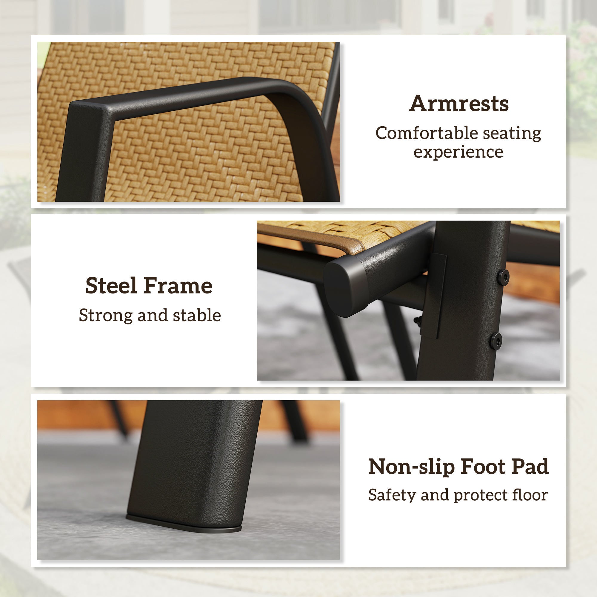 Outsunny Four-Piece Stacking Rattan Garden Seat Set - Khaki - North Peak Garden Furniture