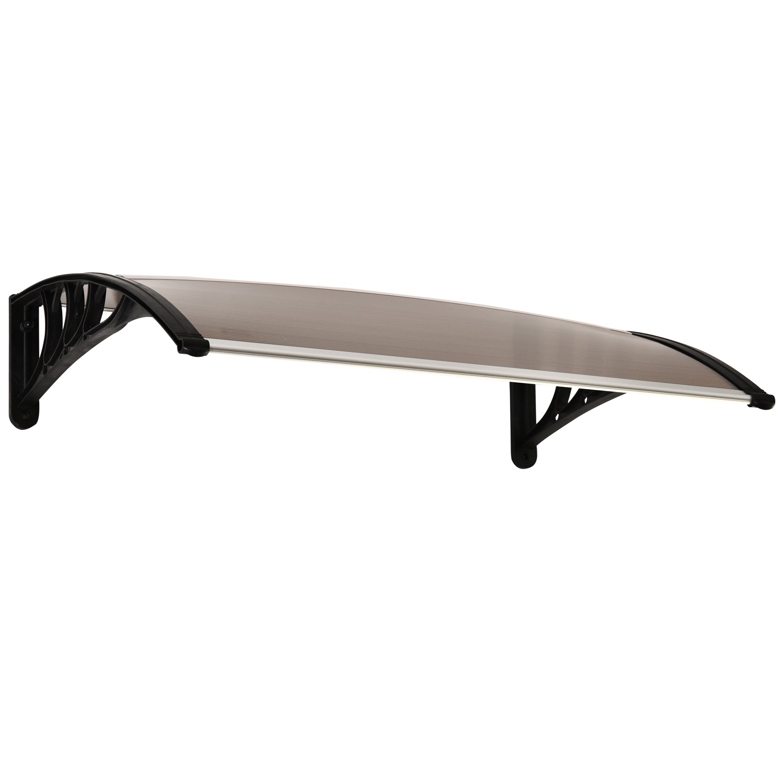 Outsunny Curved Window Door Canopy Aluminium Rigid Plastic Polycarbonate Fixed Outdoor Awning Modern Design UV Water Rain Resist 120 x 75cm Brown - North Peak Garden Furniture