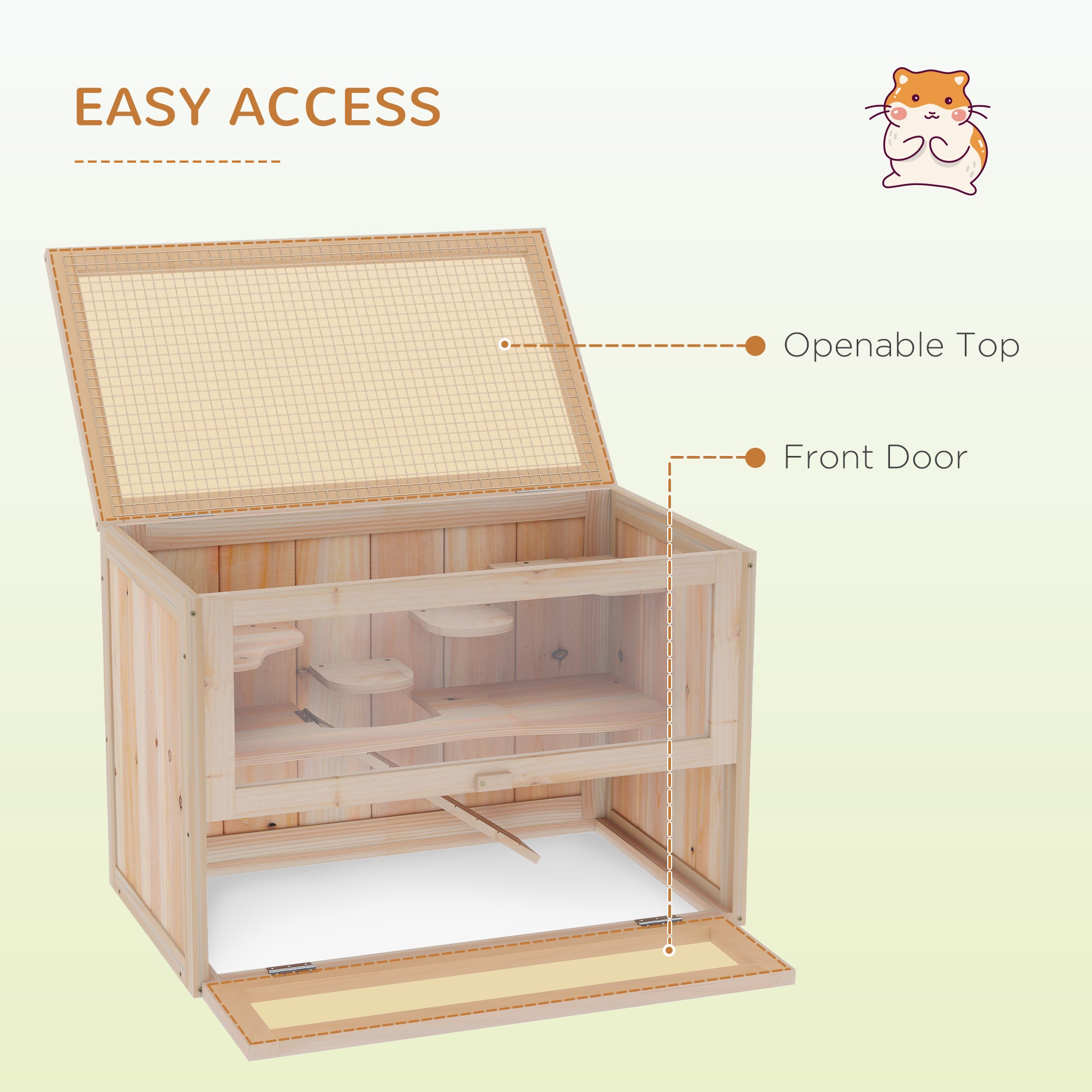 PawHut Wooden Hamster Cage Small Animal House Pets at Home, 60 x 35 x 42 cm