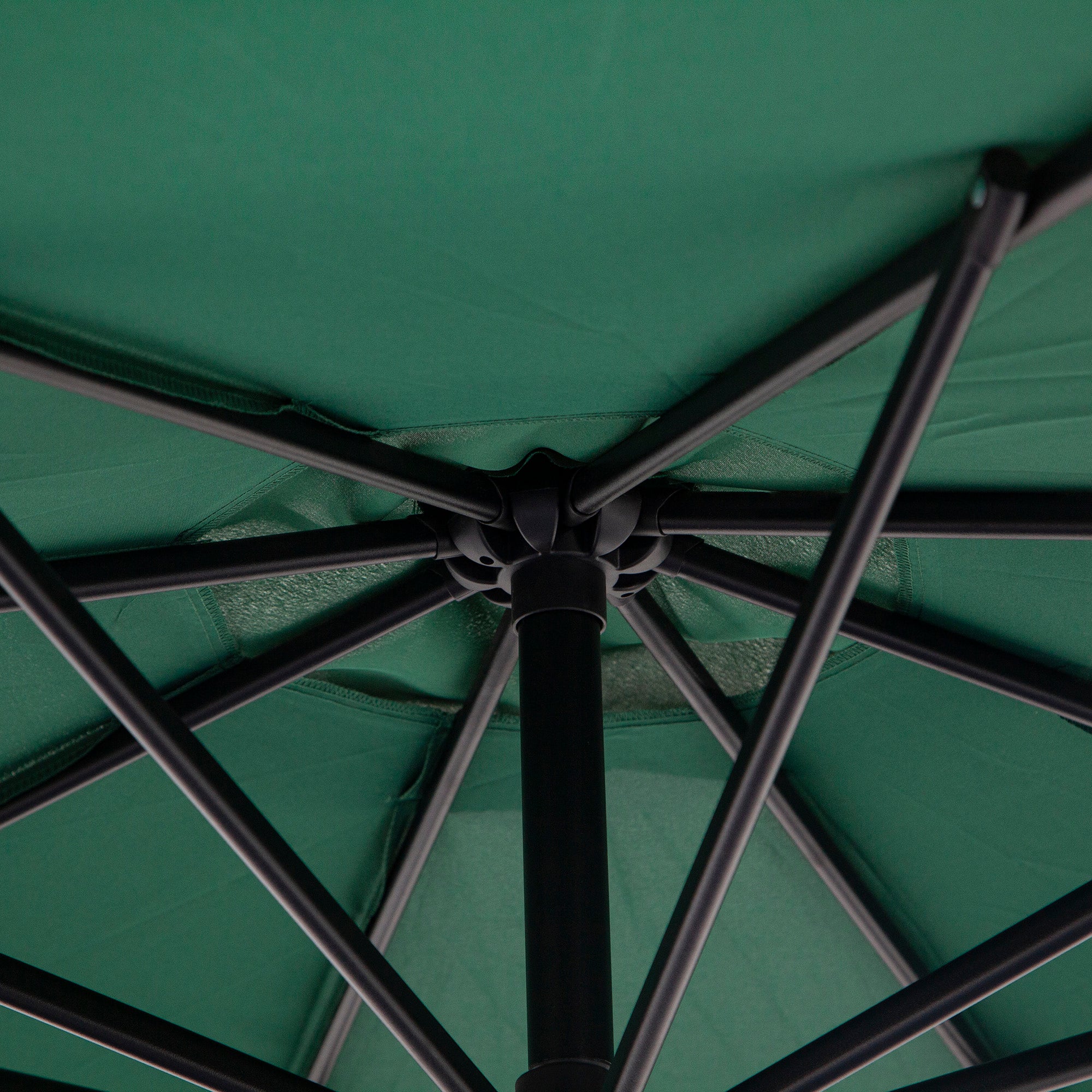 Outsunny 3(m) Banana Parasol Hanging Cantilever Umbrella with Crank Handle, 8 Ribs and Cross Base for Outdoor, Sun Shade, Dark Green - North Peak Garden Furniture