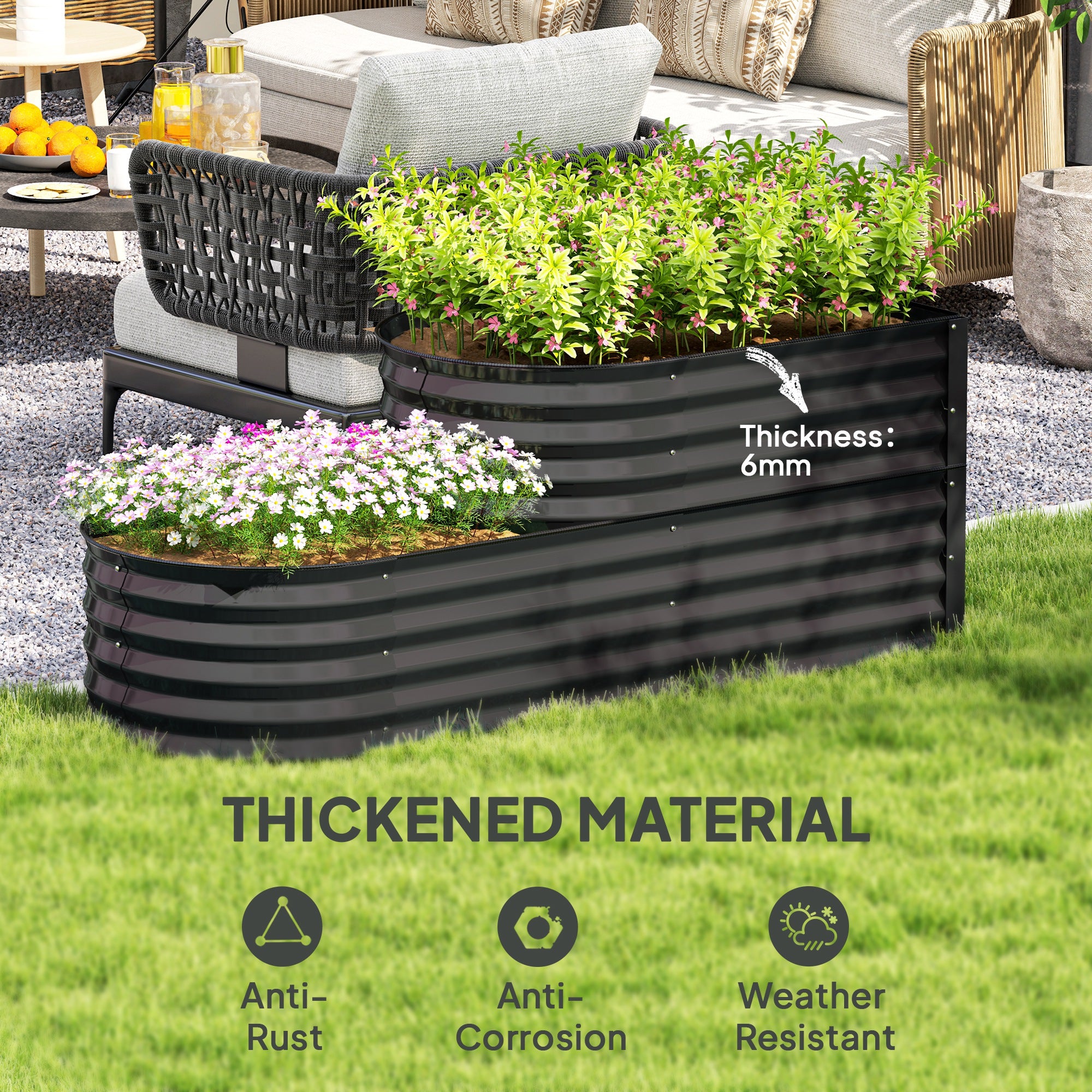 Outsunny Two-Tier Galvanised Steel Garden Planter - Dark Grey - North Peak Garden Furniture