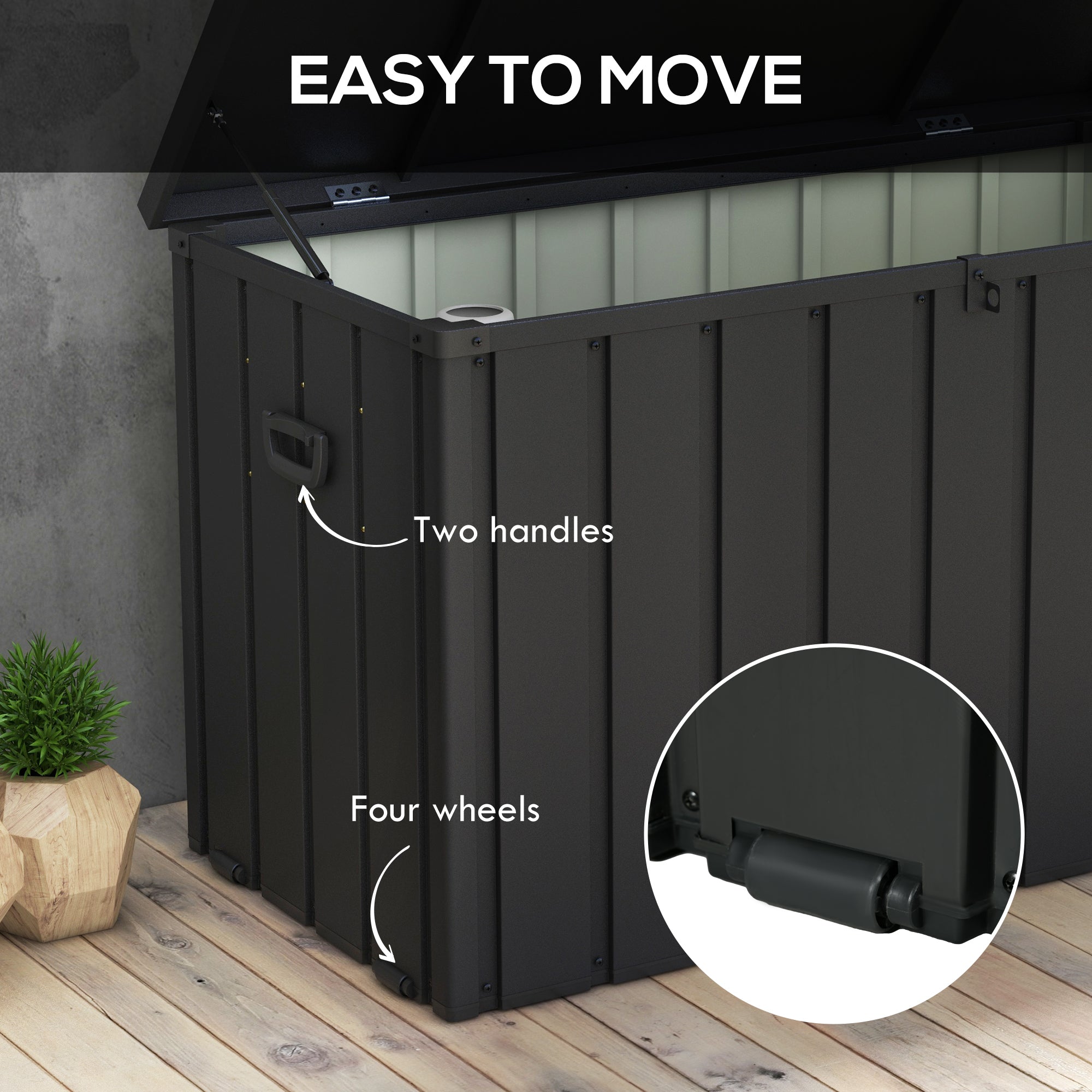 Outsunny 450L Galvanised Steel Garden Storage Box, with Wheels - Dark Grey - North Peak Garden Furniture