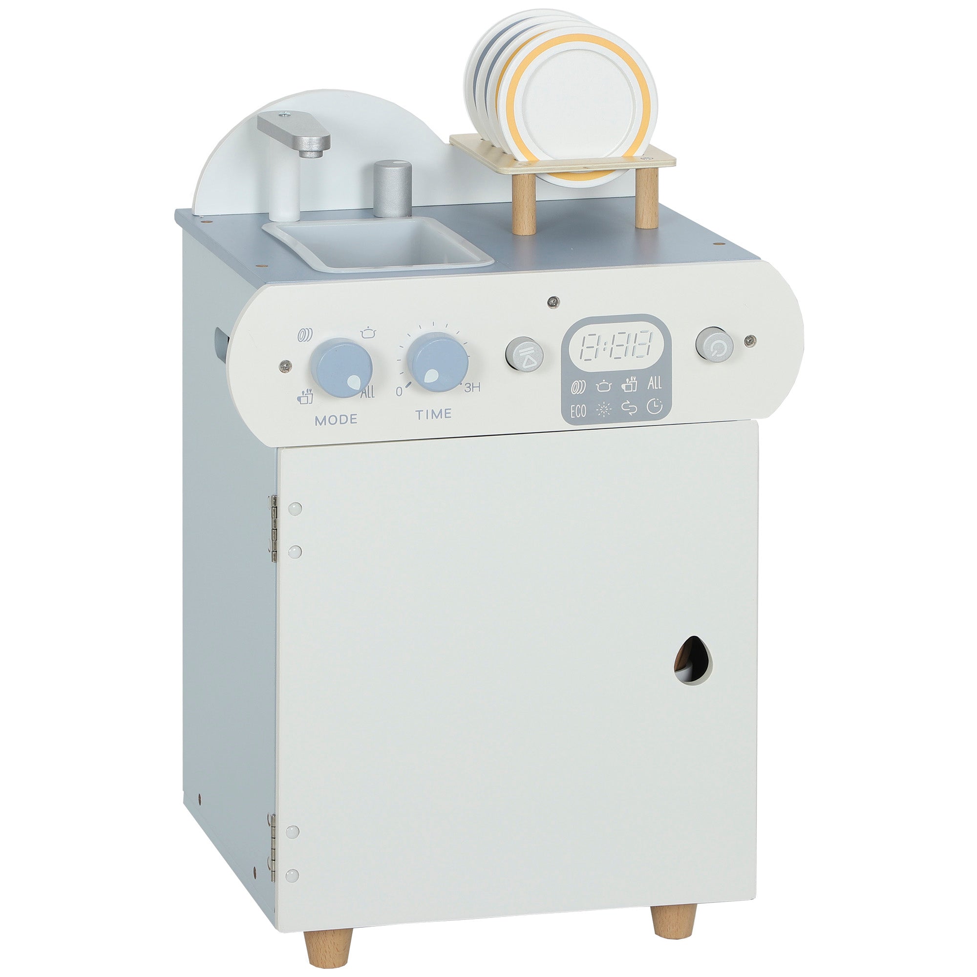 AIYAPLAY Wooden Dishwasher Playset, Kitchen Sink Toys with Faucet, Sink and Accessories, Gift for Boys Girls Toddlers