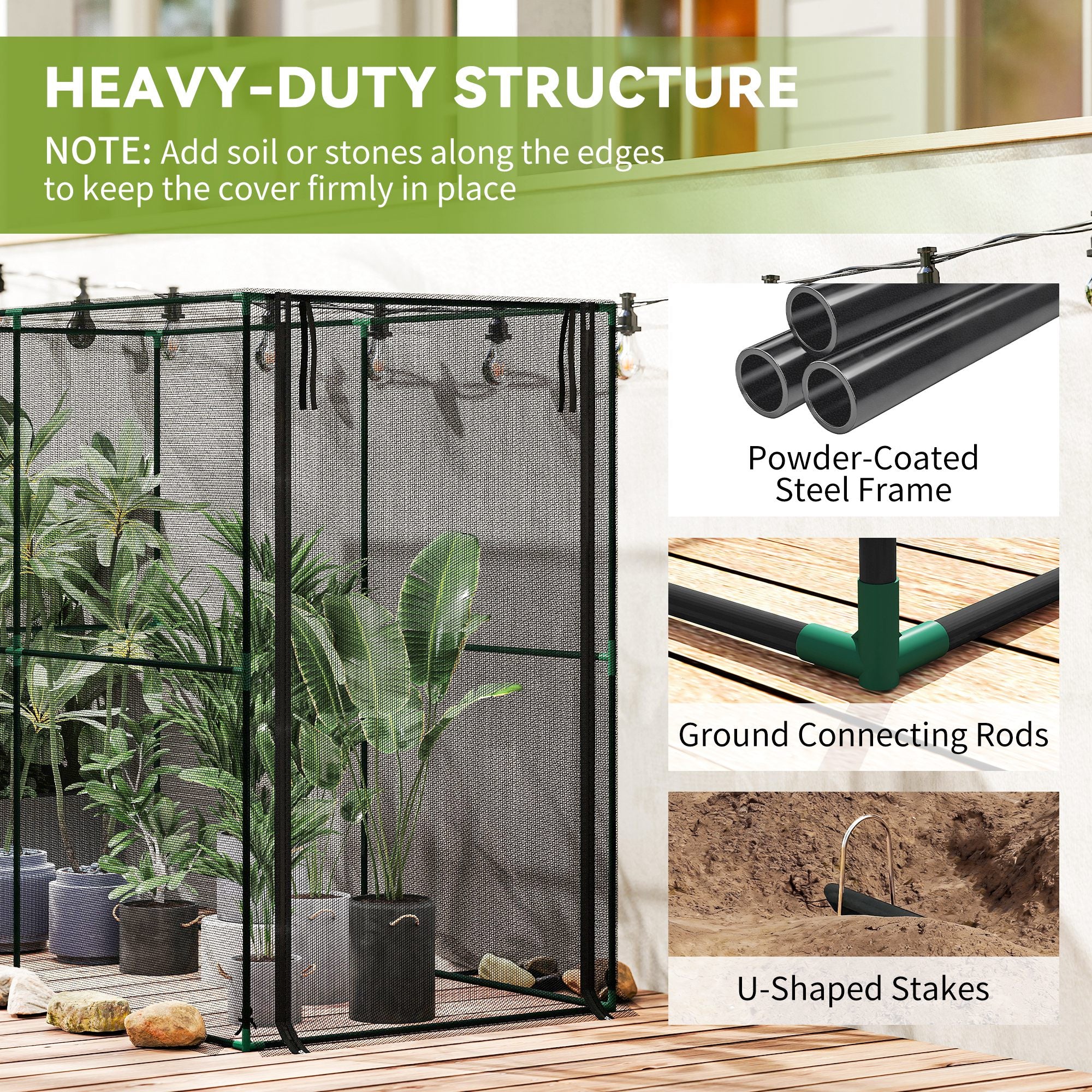 Outsunny Fruit Cage Bird Netting, Brassica Cage Plant Protection Tent with Zipped Door, Anti Bird, Insects, Small Animals, Black