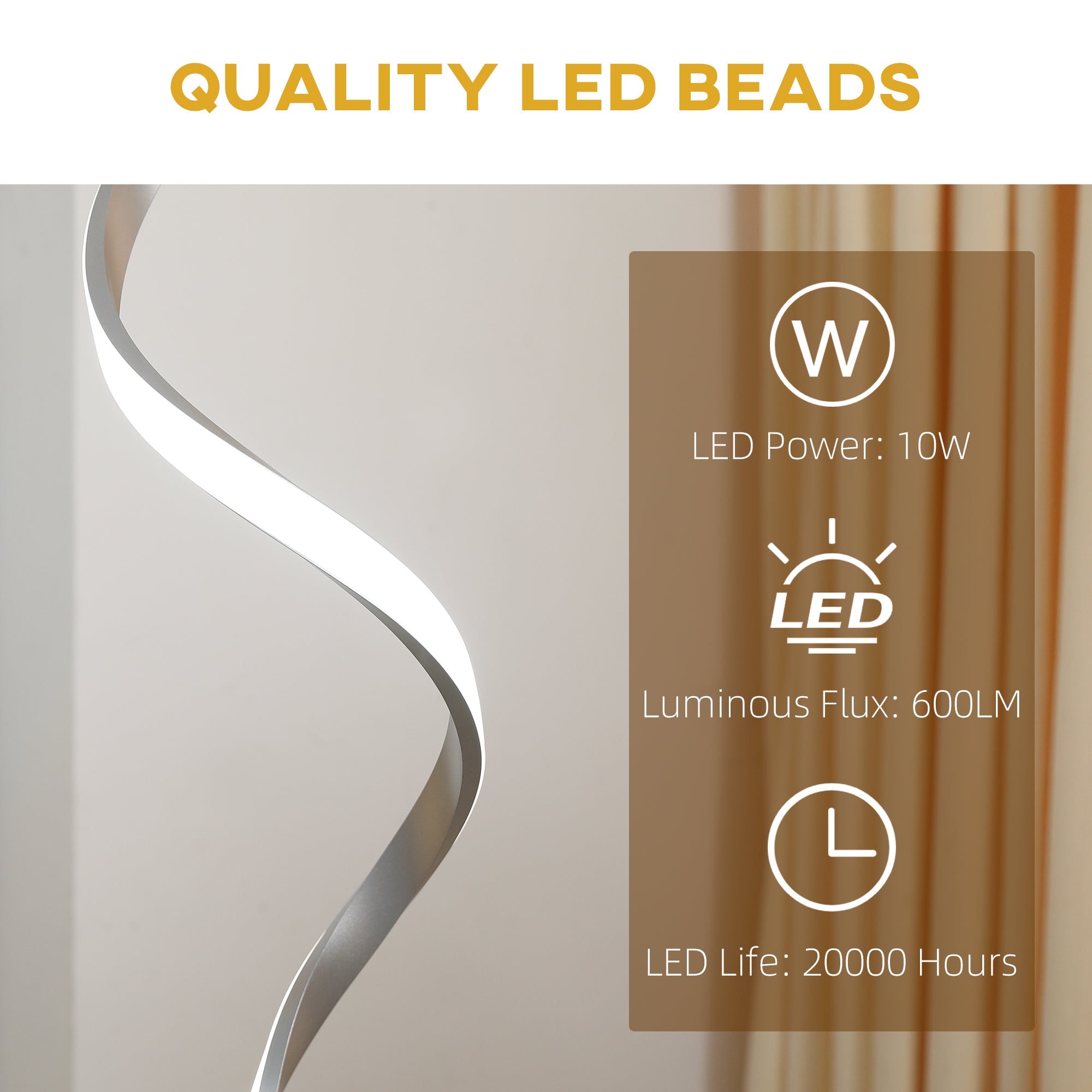 HOMCOM Dimmable Floor Lamp for Living Room, Modern Spiral Standing Lamp with 3 Adjustable Brightness and Square Base, Silver - North Peak Garden Furniture
