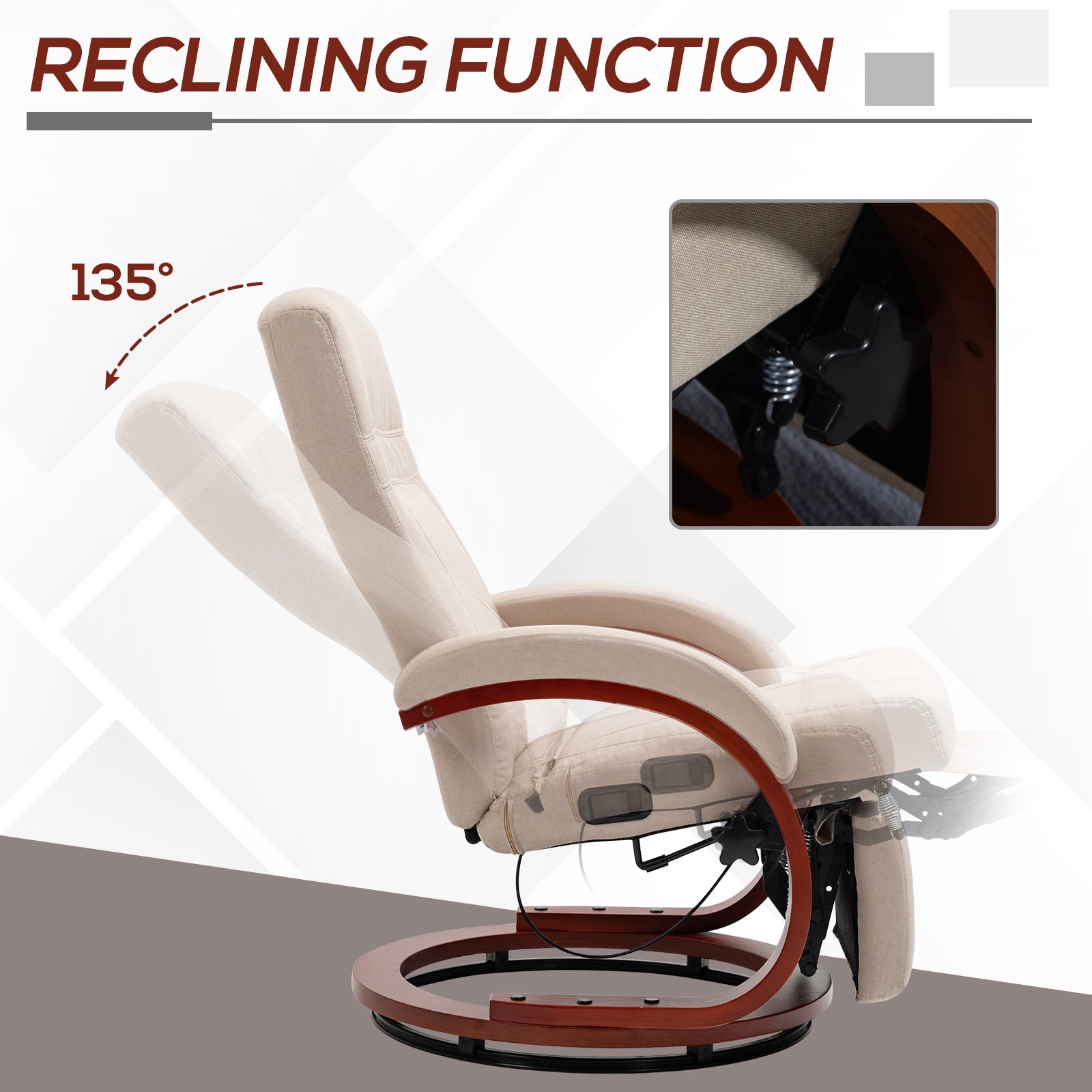 HOMCOM 135° Manual Reclining Swivel Chair, with Footrest - Beige - North Peak Garden Furniture