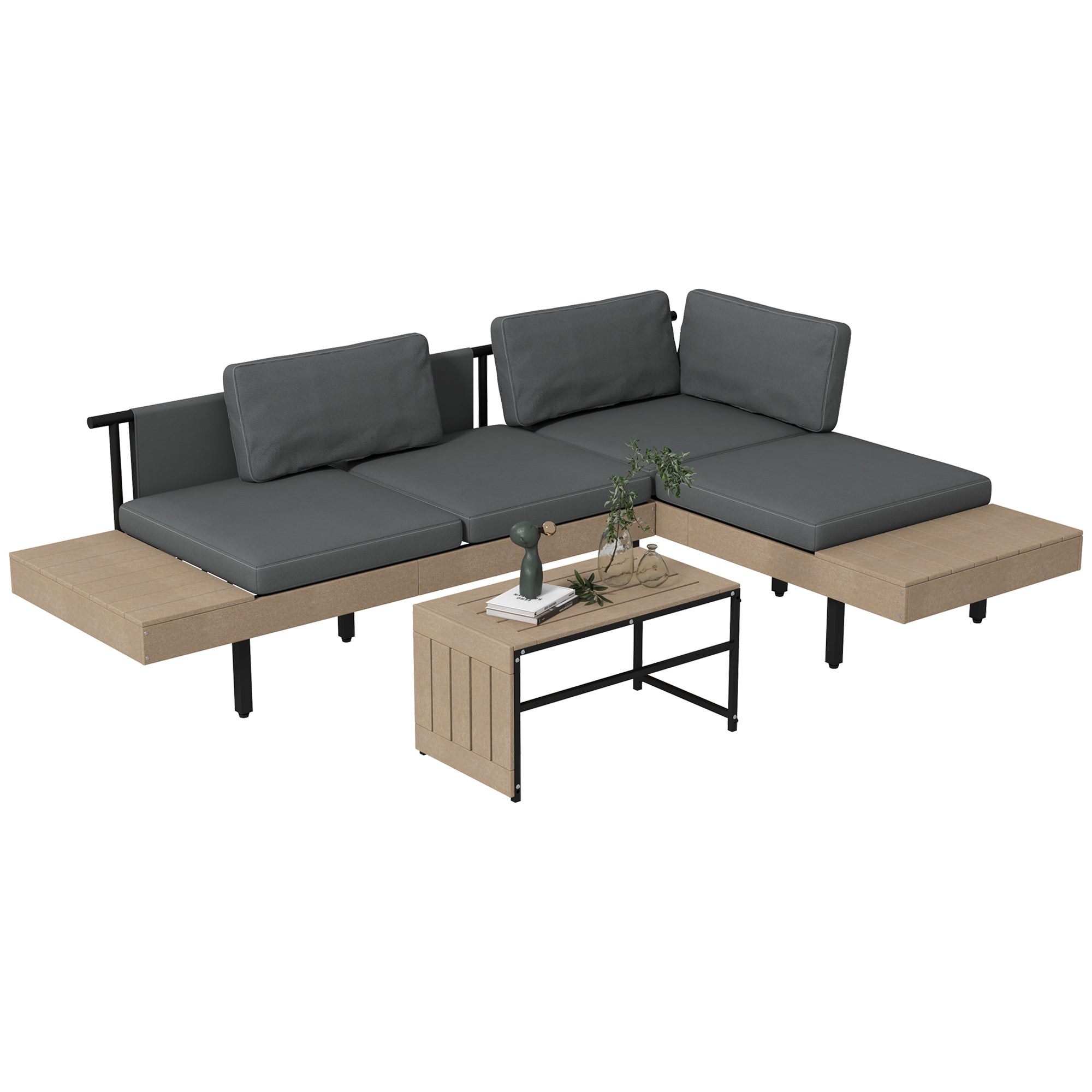 Outsunny Three-Piece 'L' Garden Sofa Set - Grey - North Peak Garden Furniture
