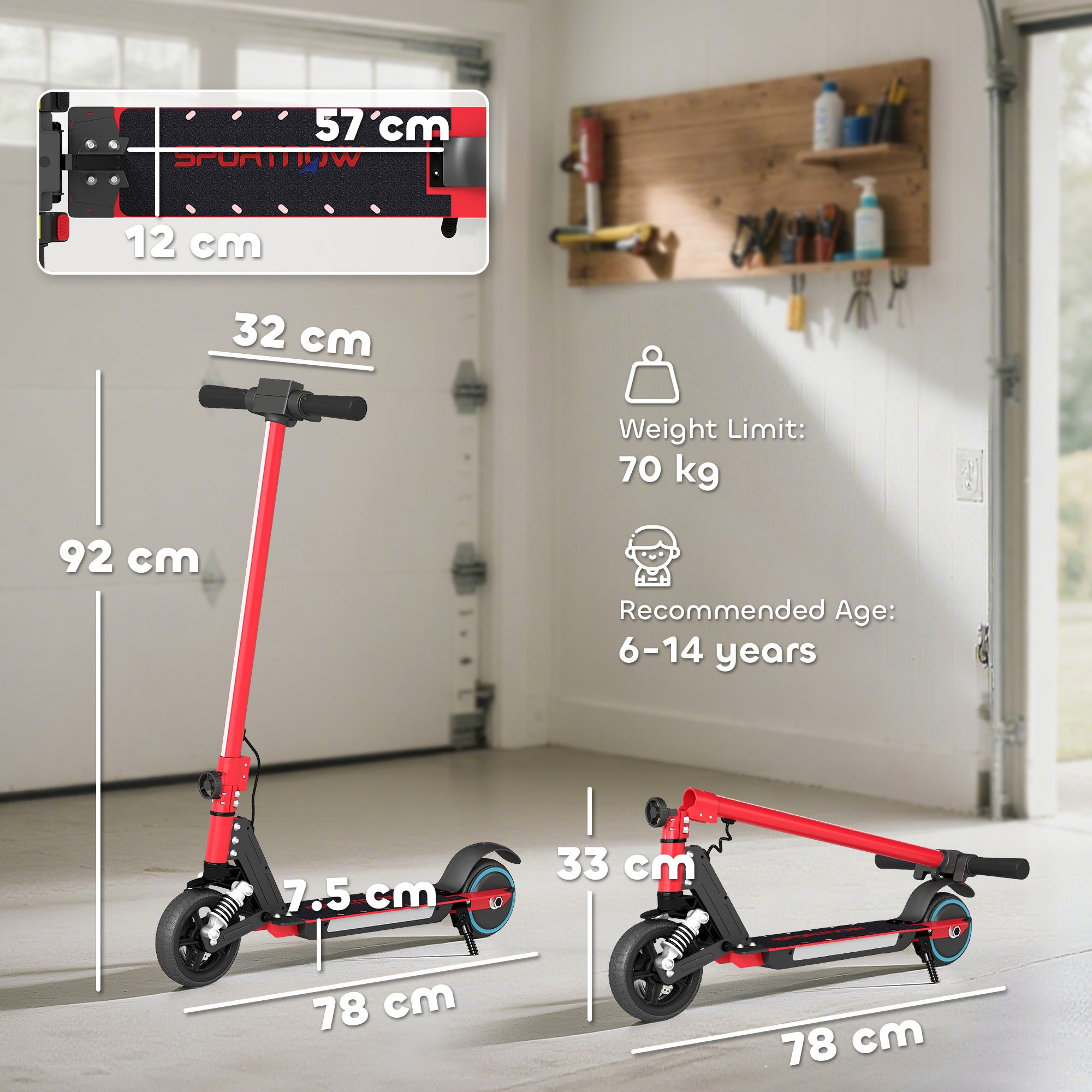 SPORTNOW Folding Electric Scooter for Kids Age 6-14 with Dual Brakes, Front Suspension, LED Colourful Lights and Display, 6.8kg Lightweight Aluminium E Scooter, Up to 14 KM/H & 6 KM, Red