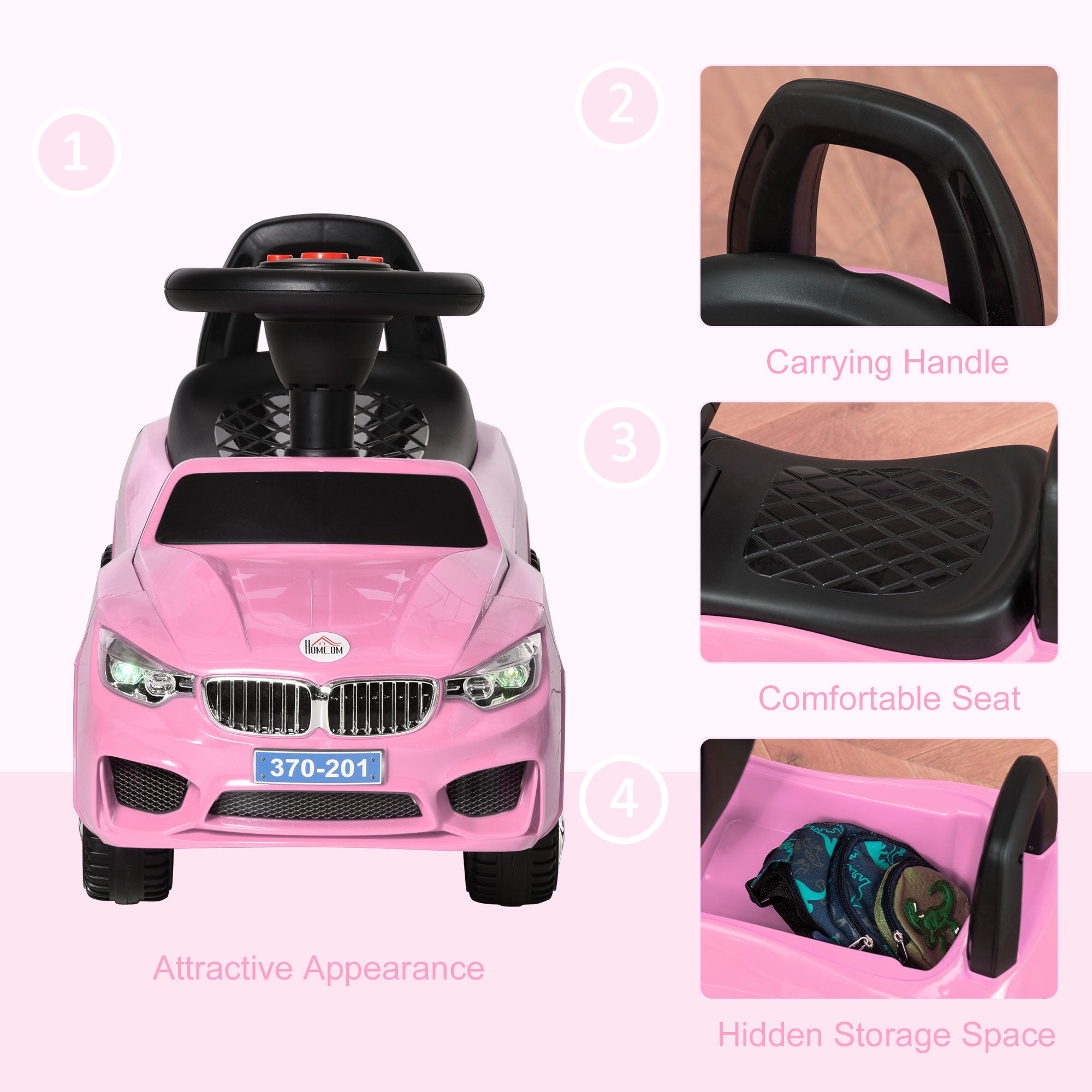 HOMCOM Ride on Car Baby Toddler Walker Foot to Floor Sliding Car Slider Pink - North Peak Garden Furniture