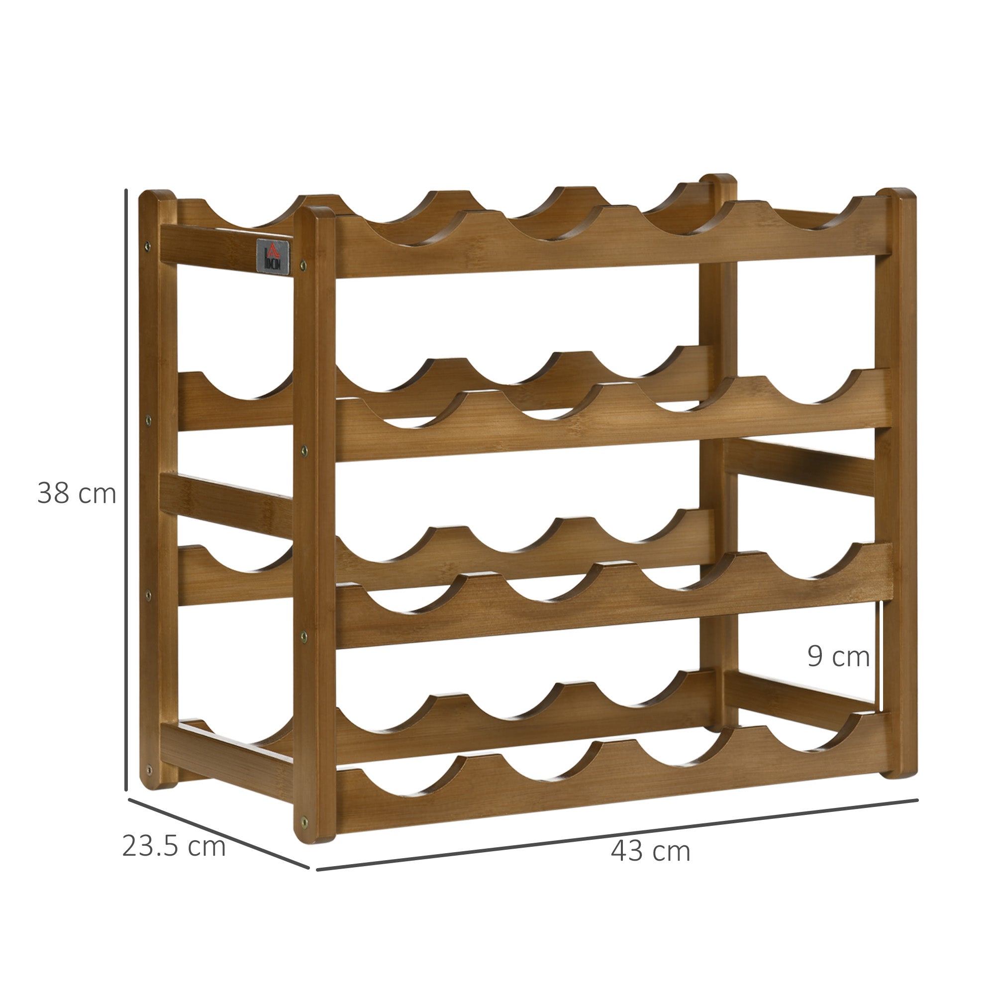 HOMCOM Free Standing Bamboo Wine Rack with 16 Bottles Holder, 4-tier Water Bottle Organizer, Display Shelf for Countertop, Home Bar, Brown - North Peak Garden Furniture