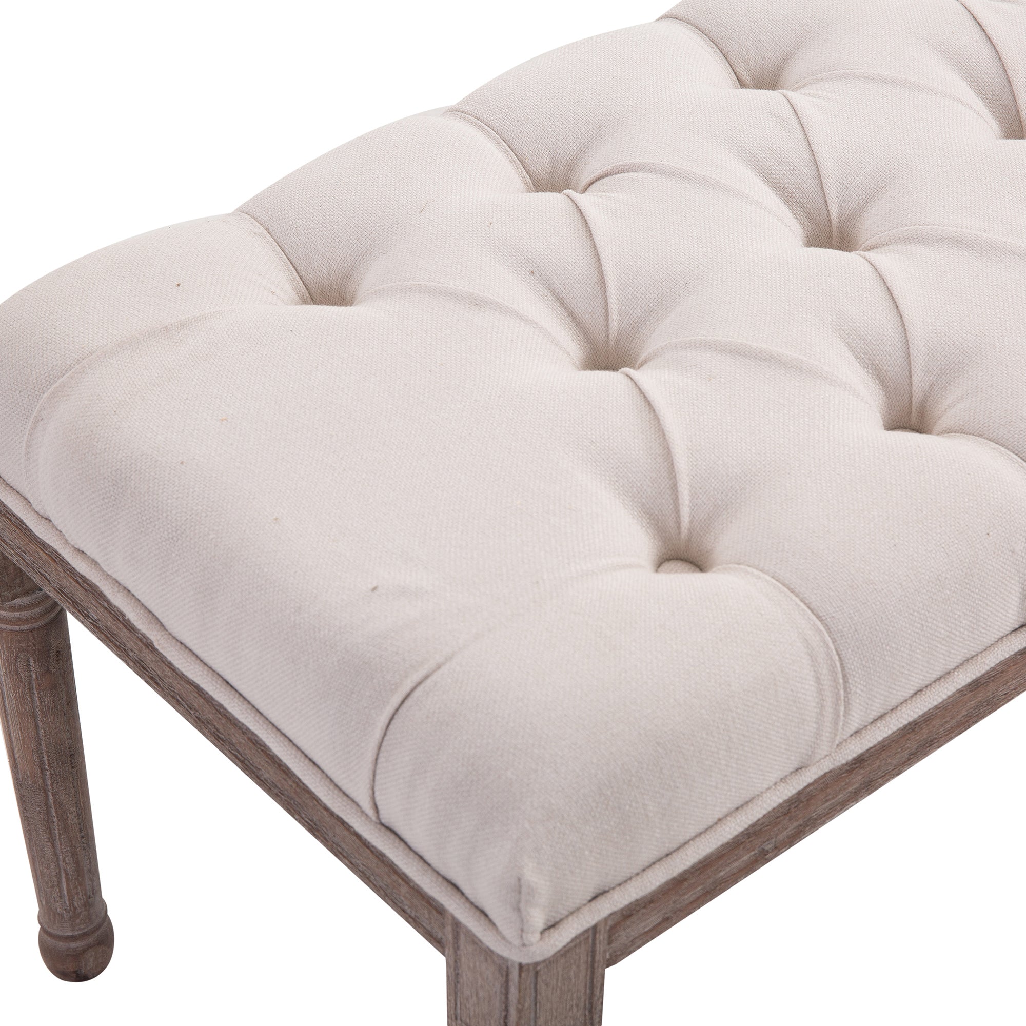 HOMCOM Bed End Side Chaise Lounge Sofa Stool Chic Button Tufted Window Hallway Seat Bench Wooden Leg Fabric Cover Padded Beige - North Peak Garden Furniture