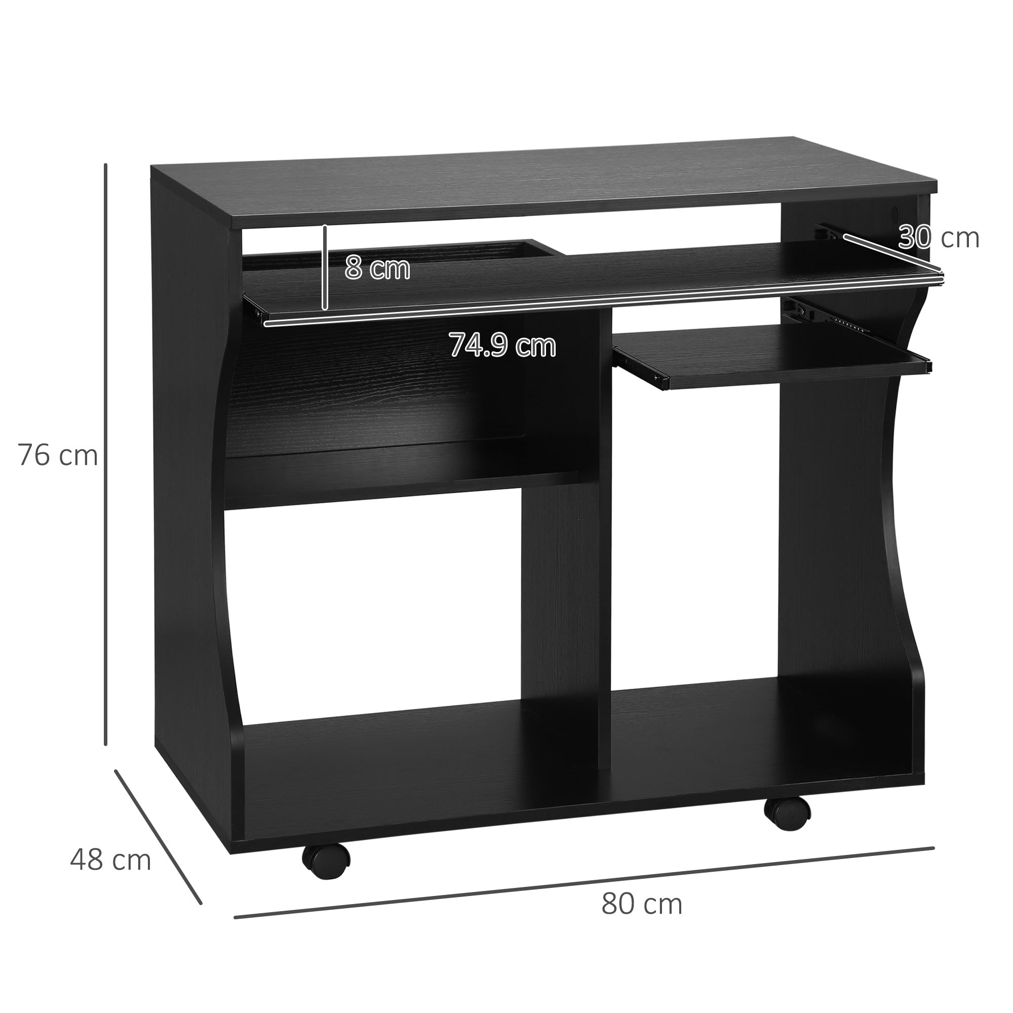 HOMCOM Multi-Storage Compact Work Desk, with Wheels - Black - North Peak Garden Furniture