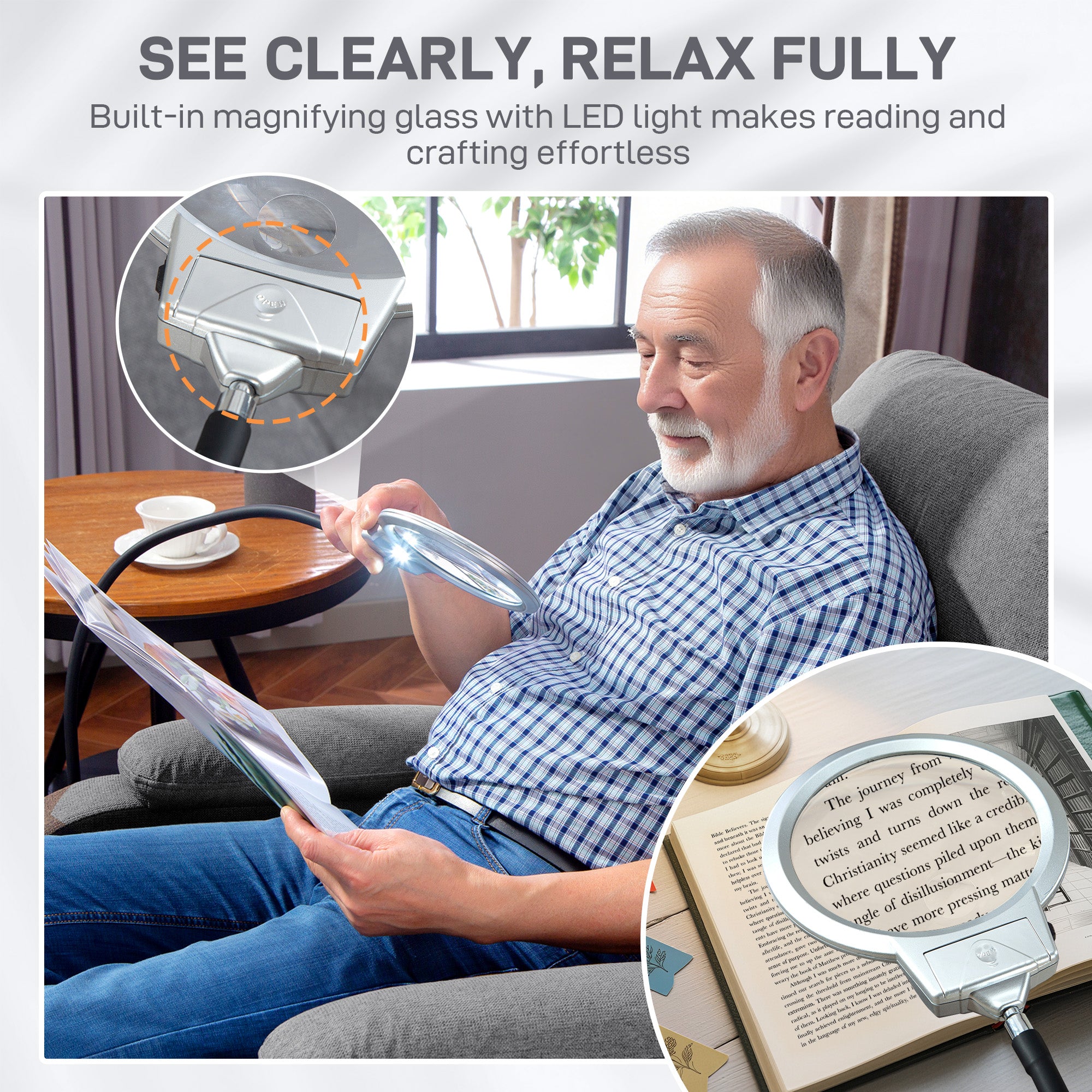 HOMCOM Electric Rise Recline Armchair, with Reading Light - Grey