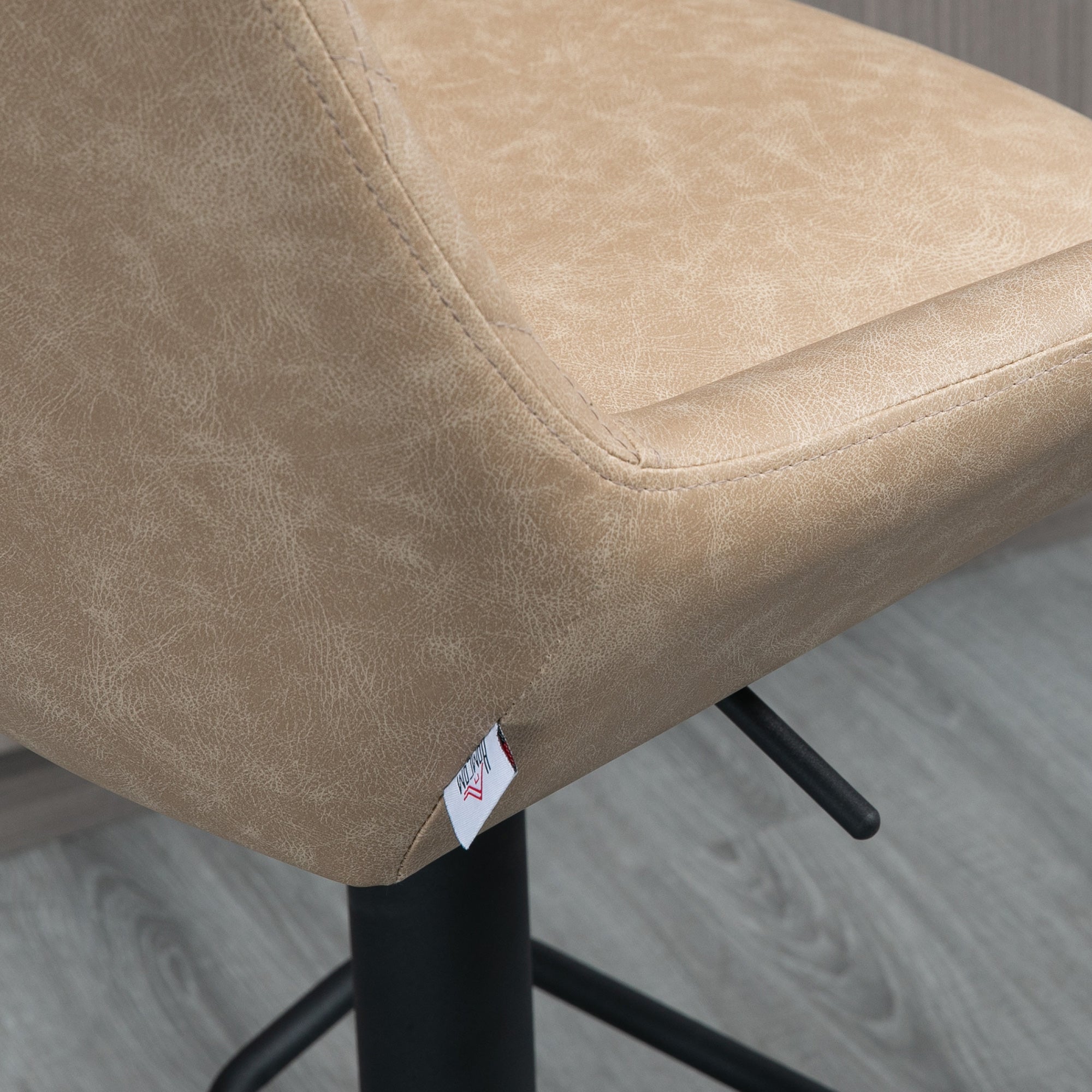 HOMCOM Retro Bar Stools Set of 2, Adjustable Kitchen Stool, Upholstered Bar Chairs with Back, Swivel Seat, Light Khaki - North Peak Garden Furniture