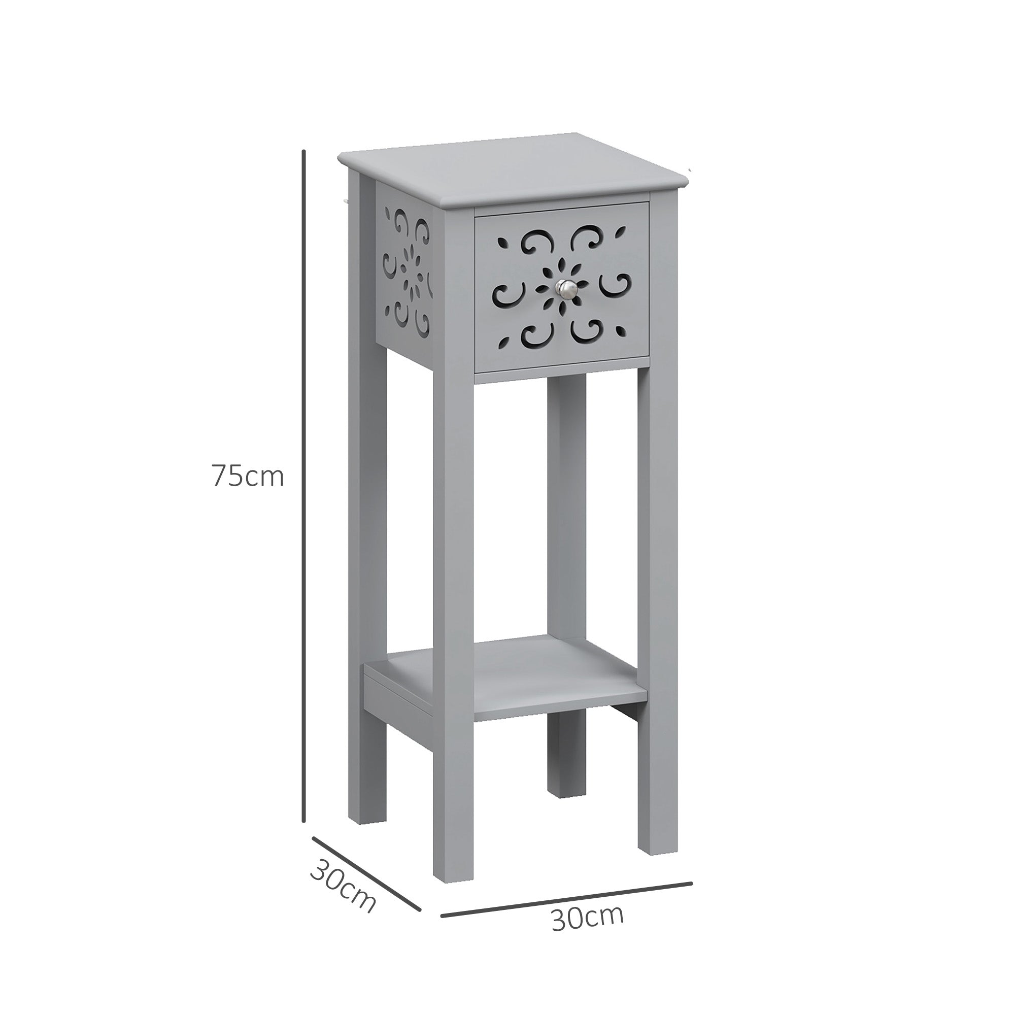 HOMCOM Set of Two Elegant Floral Cut-Out Side Tables - Grey - North Peak Garden Furniture