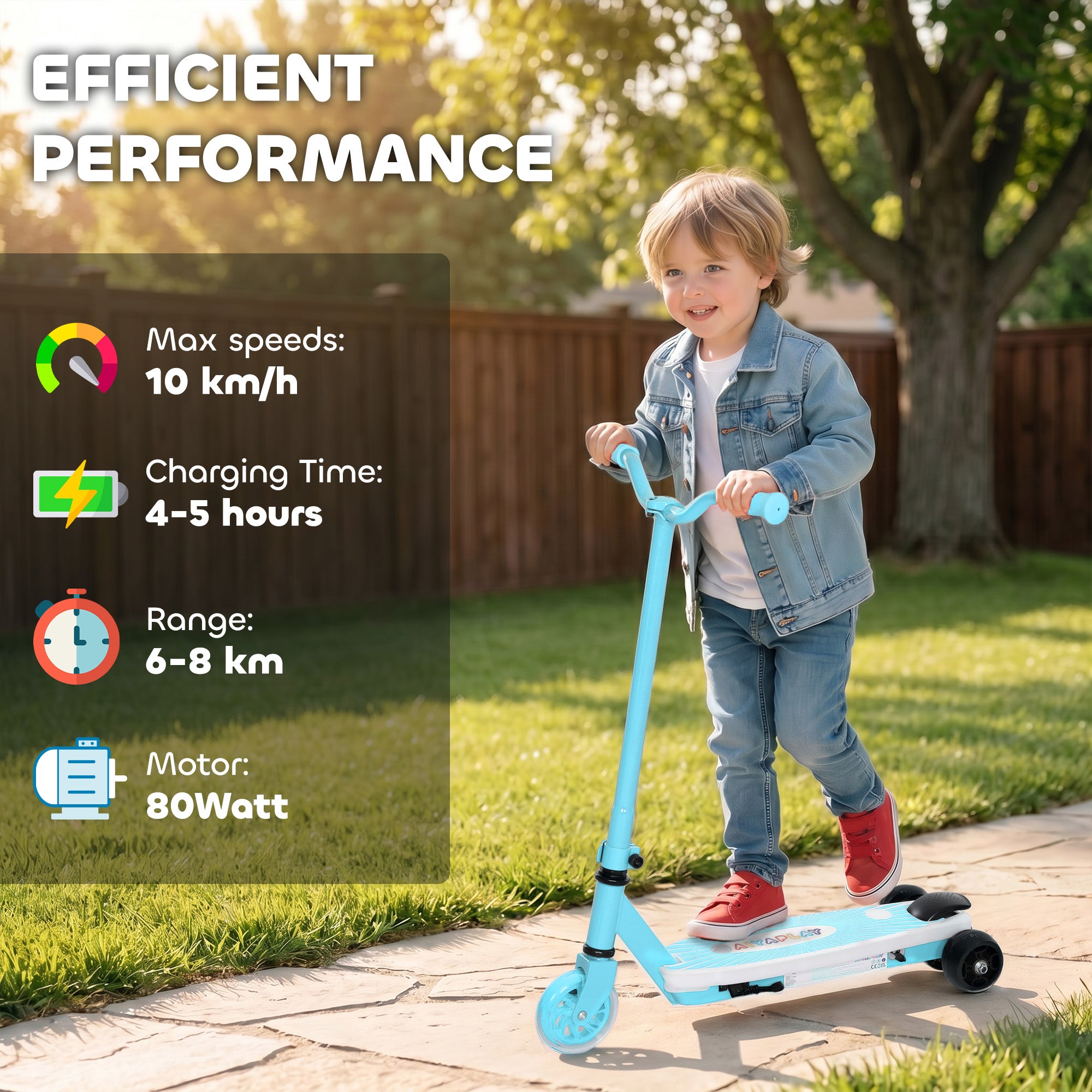 AIYAPLAY Electric Scooter for Kids Ages 4-7, with Auxiliary Rear Wheels, Flashing LED Light and Electric Brake, Kids Electric Scooter for Boys Girls, 6 KM/H & 8 KM, Blue