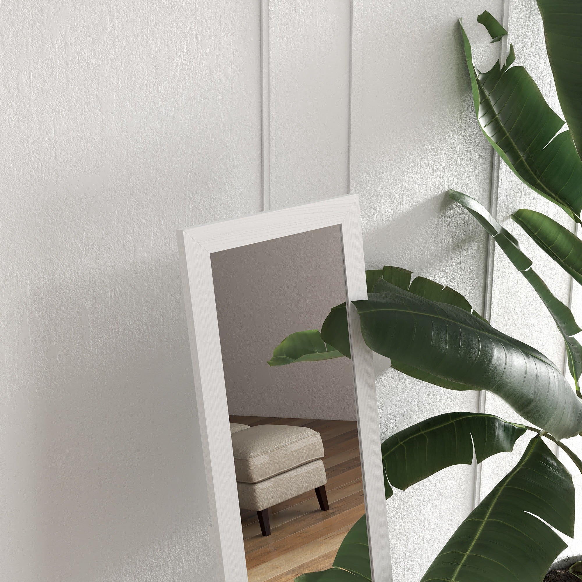 HOMCOM Rustic Full Length Mirror, Hanging and Freestanding Floor Mirror, Farmhouse Decorative Wall Mirror, for Living Room, Bedroom, 157 cm, White - North Peak Garden Furniture