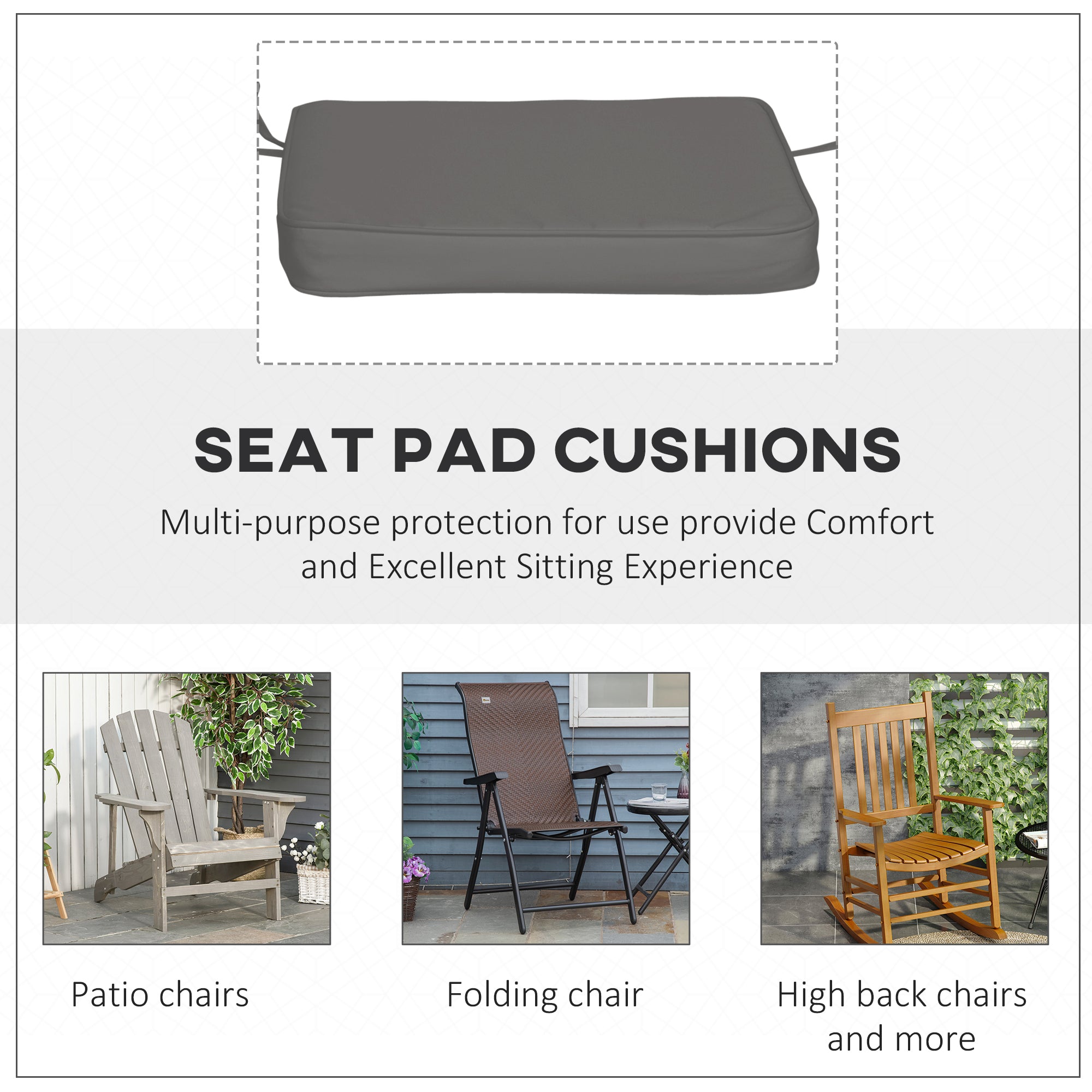 Outsunny Set of 6 Pcs Chair Cushion, 42Lx42Wx5T cm-Grey - North Peak Garden Furniture