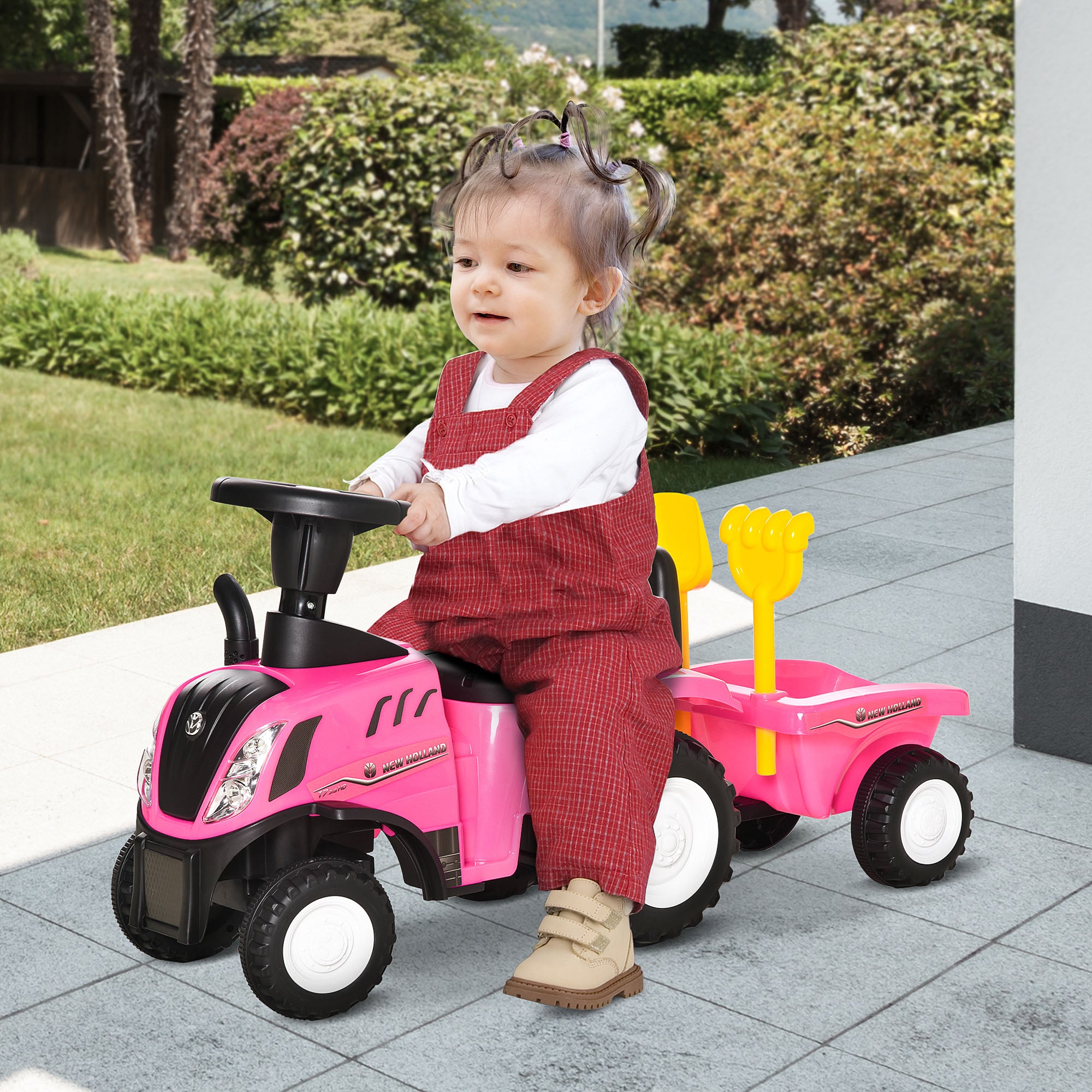 HOMCOM Ride-On Tractor, Toddler Walker, Foot-to-Floor Slide, for Ages 1-3 Years - Pink