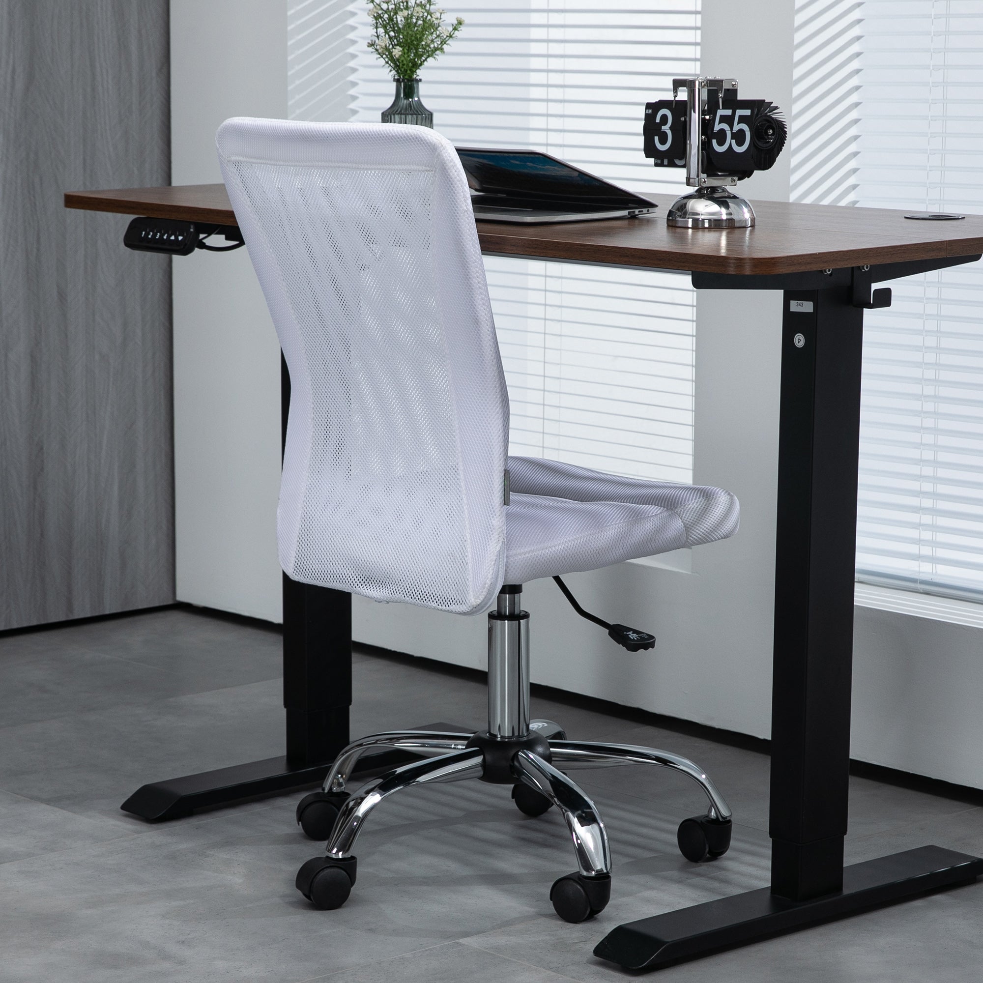 Vinsetto Computer Desk Chair, Mesh Office Chair with Adjustable Height and Swivel Wheels, Armless Study Chair, White - North Peak Garden Furniture