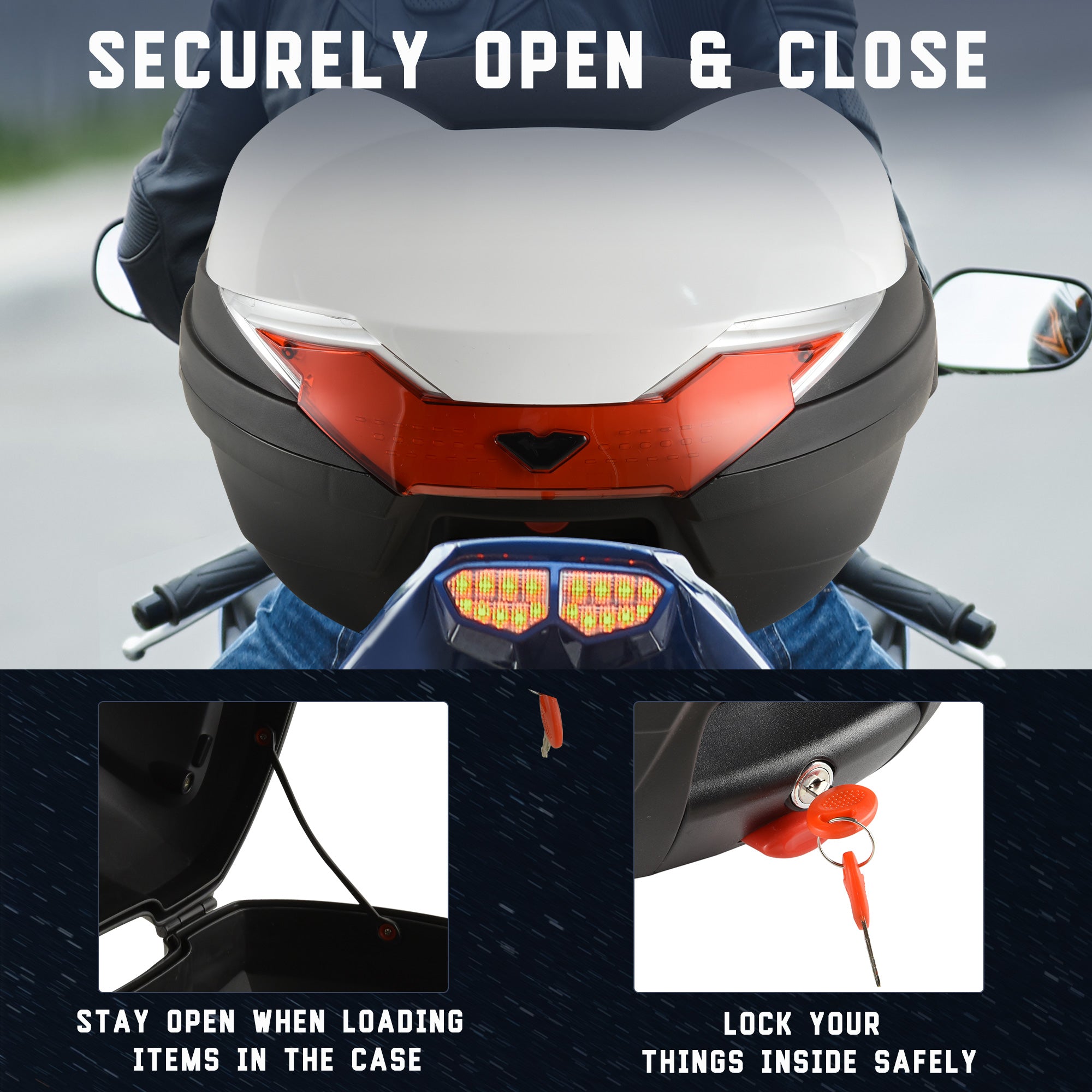 HOMCOM 32L Motorcycle Tail box Helmet Top Case Motorbike Luggage Storage Trunk Carrier Mount Rack - North Peak Garden Furniture