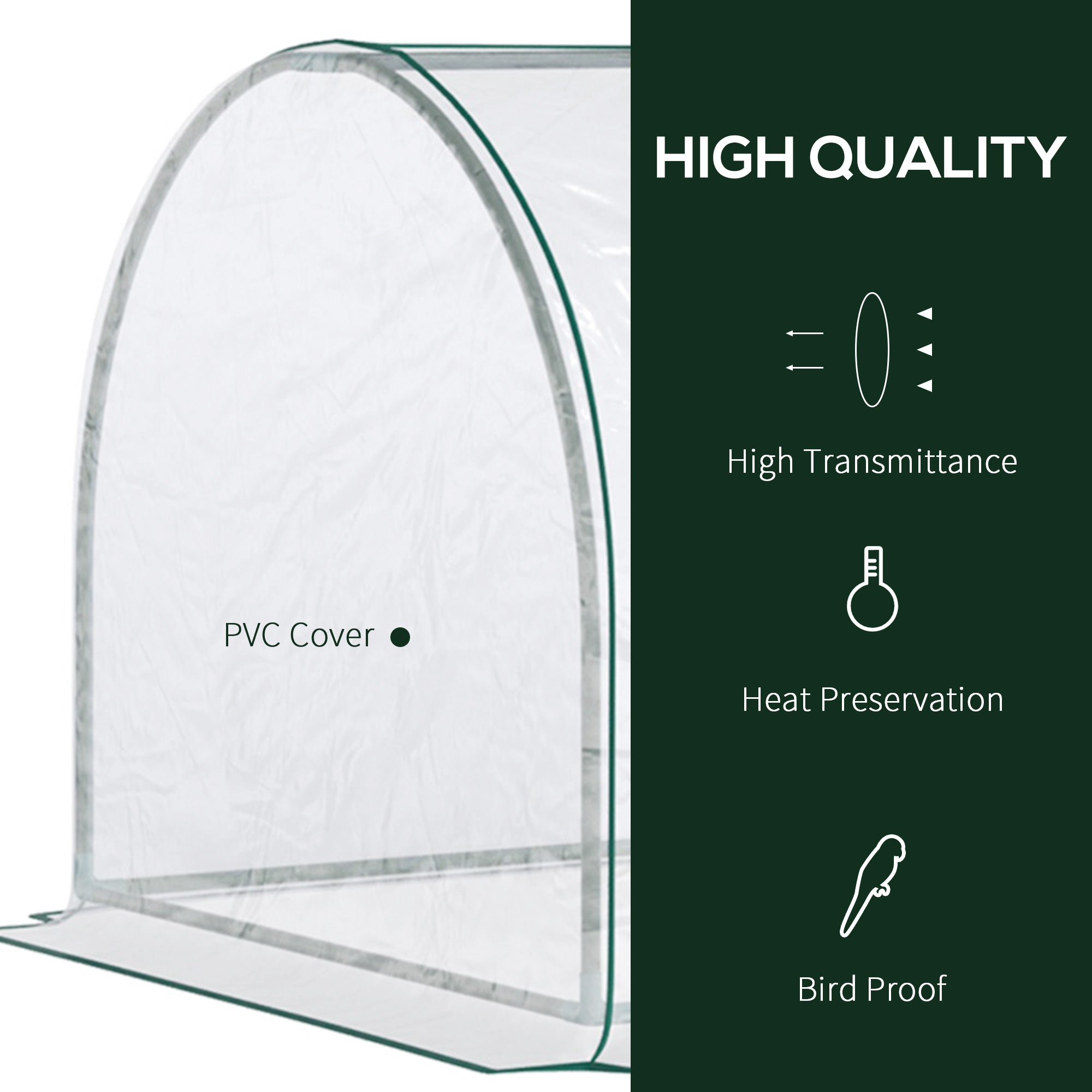 Outsunny Set of 2 Tunnel Greenhouse, Green Grow House with Roll-up Door, Steel Frame, Plastic Cover for Garden, Outdoor, 250 x 100 x 80cm, Clear