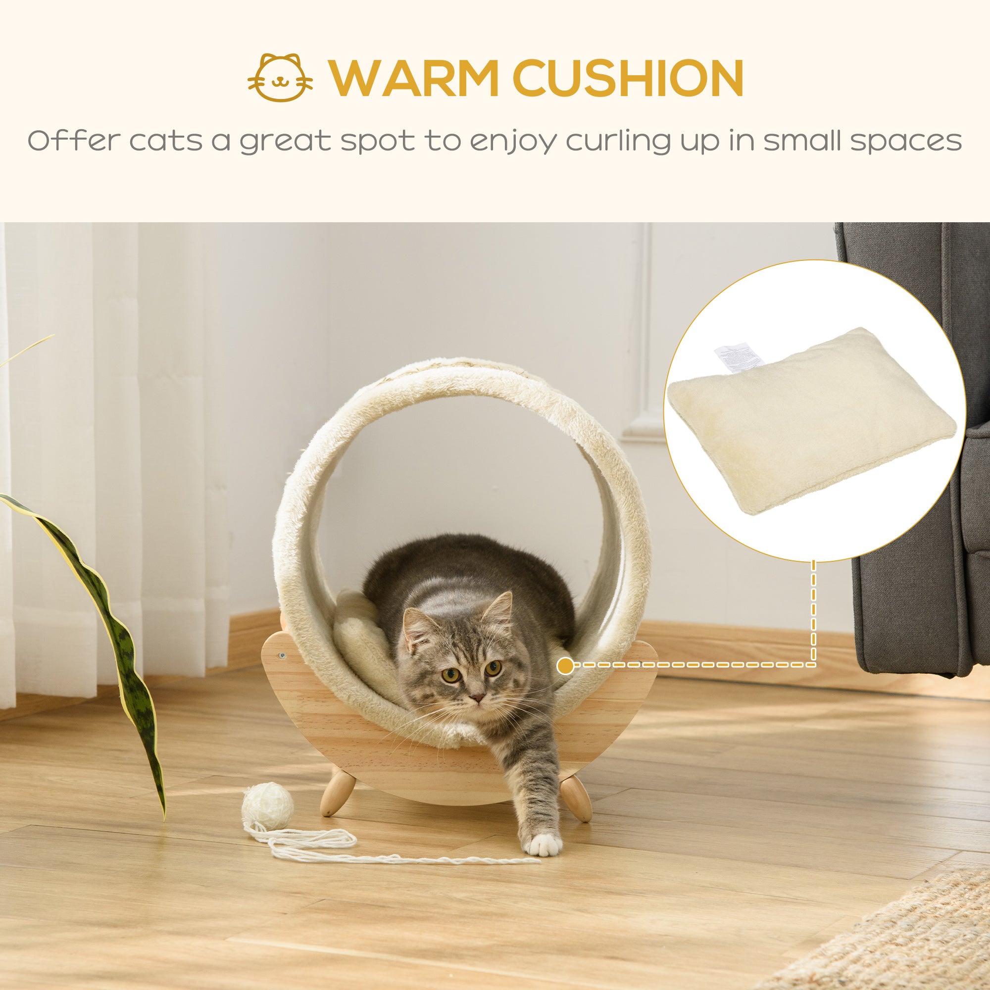 PawHut Raised Cat House, with Scratcher - Beige