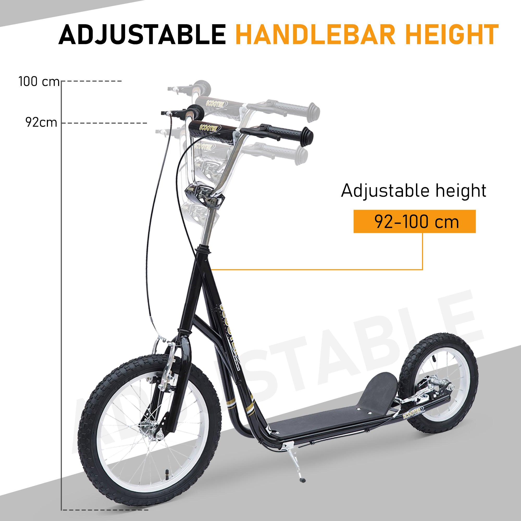 HOMCOM Teen Stunt Scooter Push Kick Scooters for Kids with Rubber Wheels Adjustable Handlebar Front Rear Dual Brakes Kickstand, for 5+ Years, Black - North Peak Garden Furniture