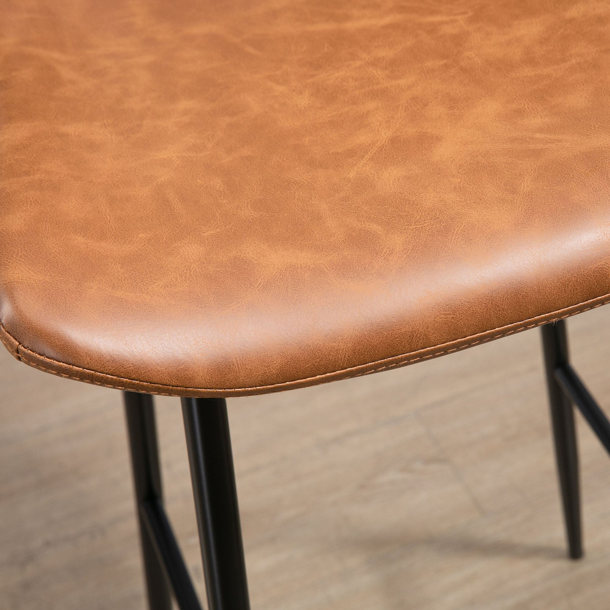 HOMCOM Bar Stools Set of 2, PU Leather Upholstered Bar Chairs, Kitchen Stools with Backs and Steel Legs for Dining Room, Brown - North Peak Garden Furniture