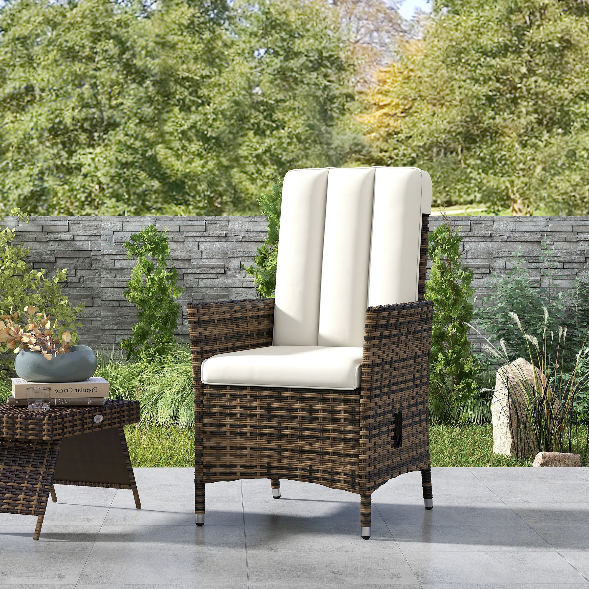 Outsunny 105°-150° Reclining Rattan Chair - Cream - North Peak Garden Furniture
