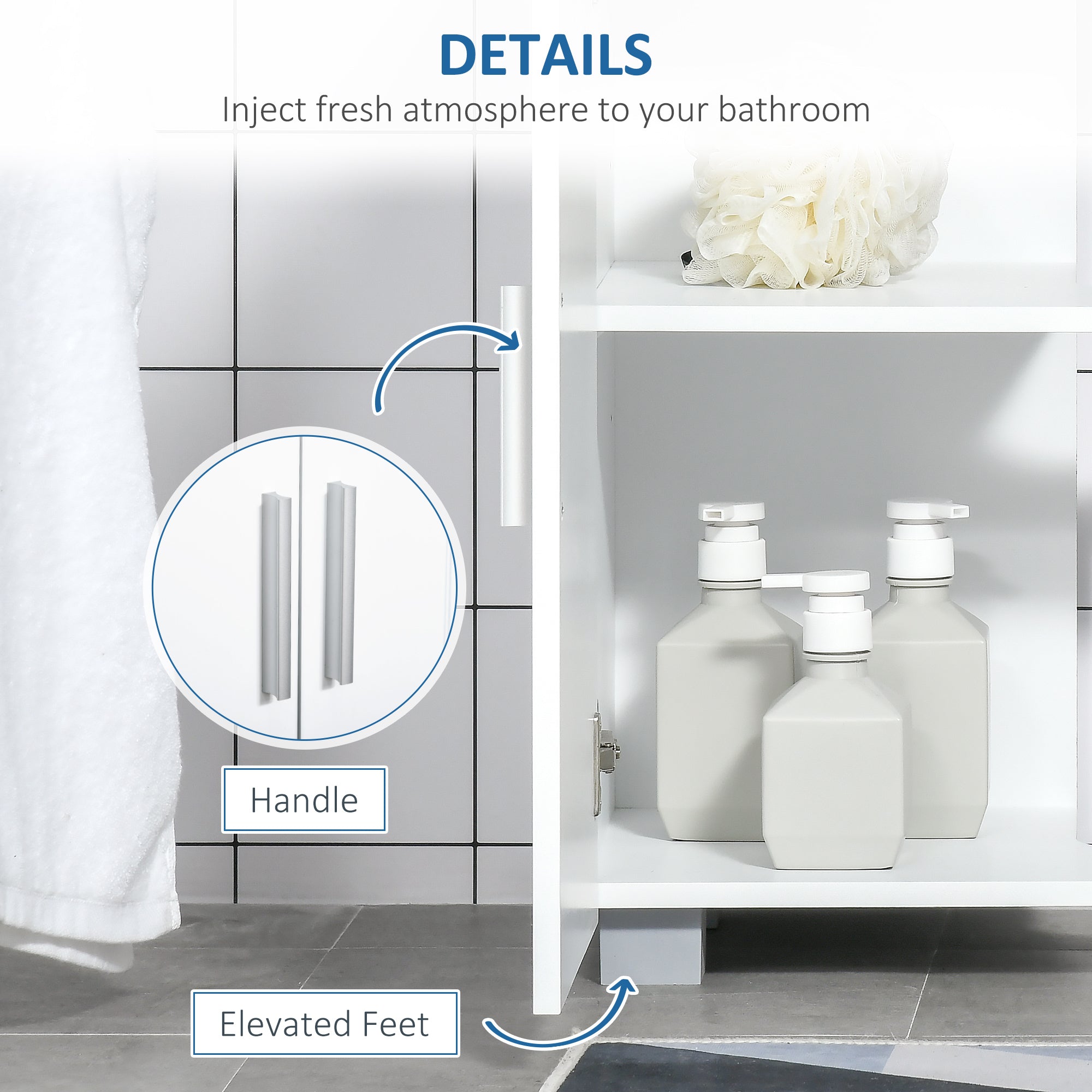 kleankin Pedestal Under Sink Cabinet, Modern Bathroom Vanity Unit, Storage Cupboard with Double Doors, Adjustable Shelf, White - North Peak Garden Furniture