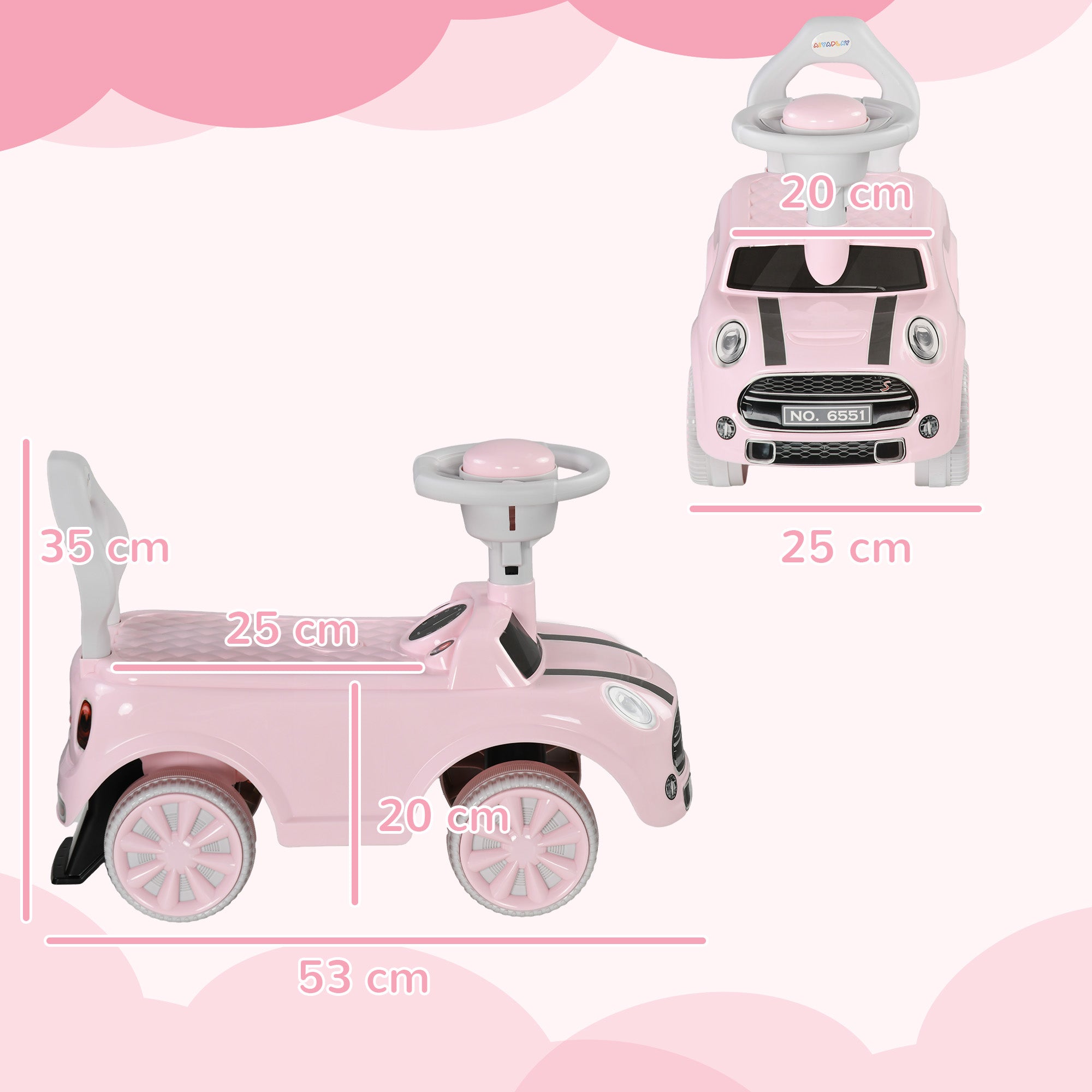 AIYAPLAY Foot To Floor Ride On Car Sliding Car w/ Air Horn, Anti-Over-Backwards, 18 to 36 Months - Pink - North Peak Garden Furniture