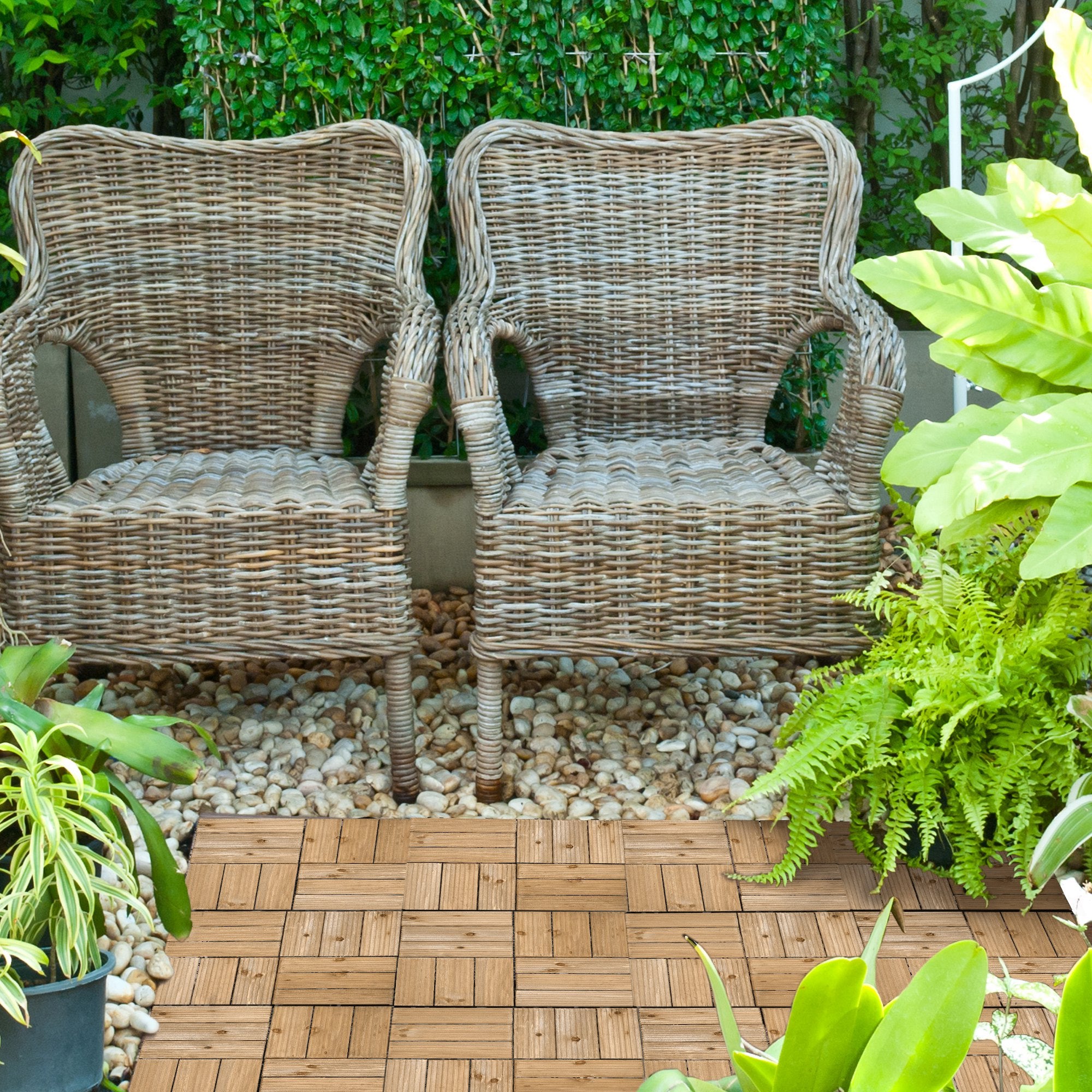 Outsunny 27 Pcs Wooden Interlocking Decking Tiles, Outdoor Flooring Tiles for Patio, Balcony, Terrace, Hot Tub, 30 x 30 cm per Piece, 2.5㎡ per Pack, Brown - North Peak Garden Furniture