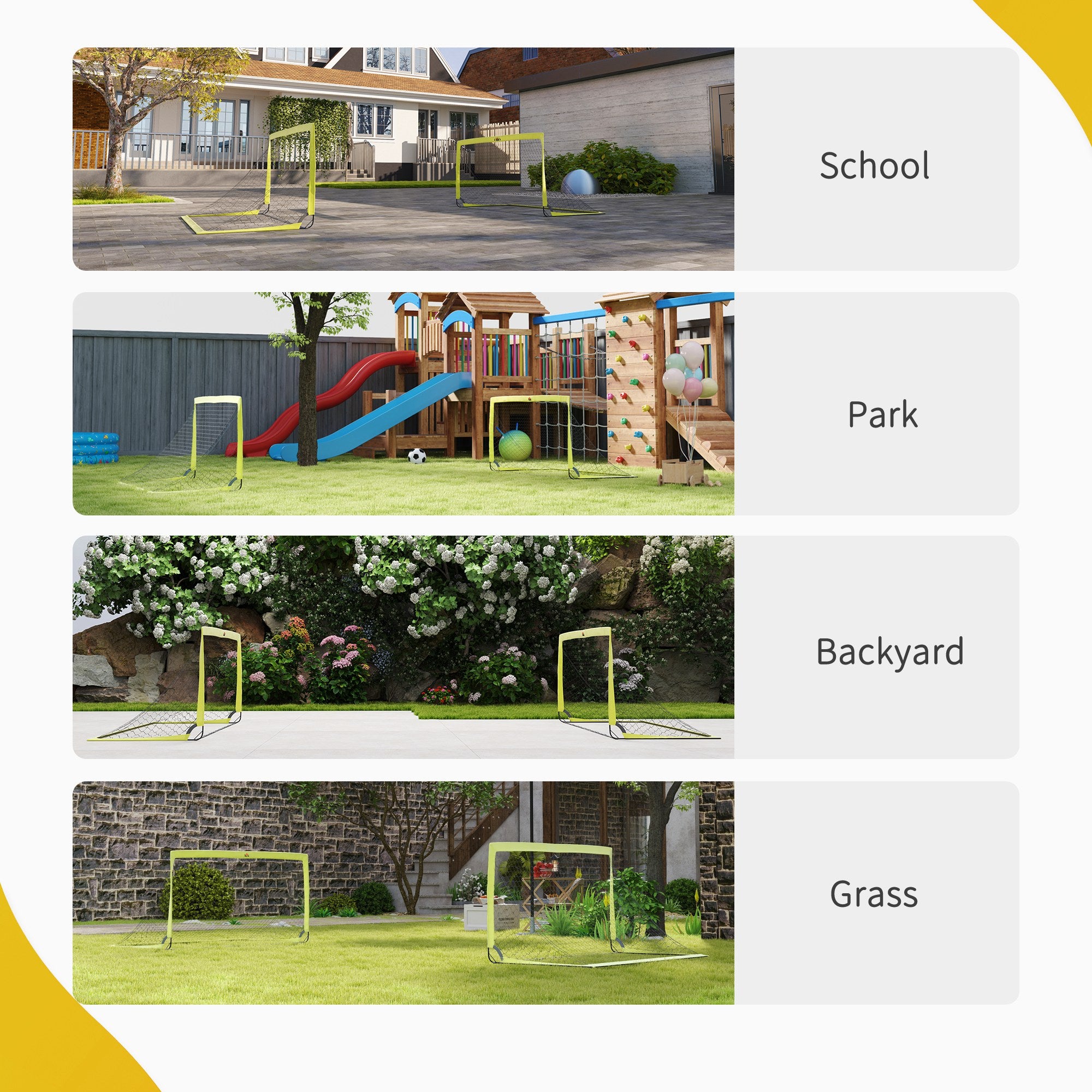 HOMCOM Set of 2 Football Goal Net 6 x 3 ft Foldable Outdoor Sport Training Teens Adults Football with Carrying Bag Yellow - North Peak Garden Furniture