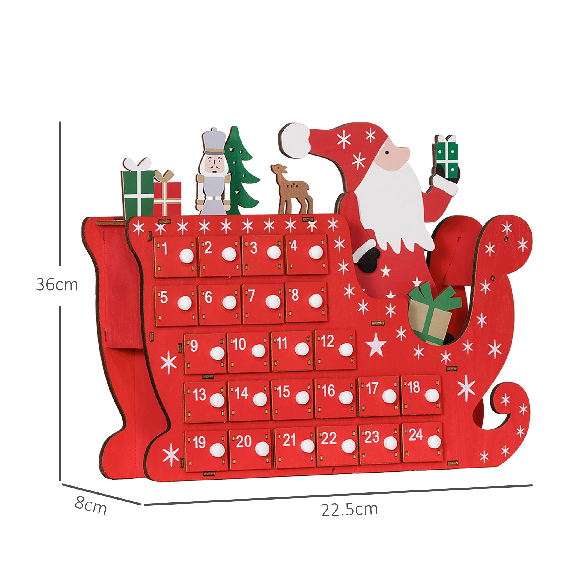 HOMCOM 24-Drawer Reusable Santa Sleigh Christmas Advent Calendar - North Peak Garden Furniture