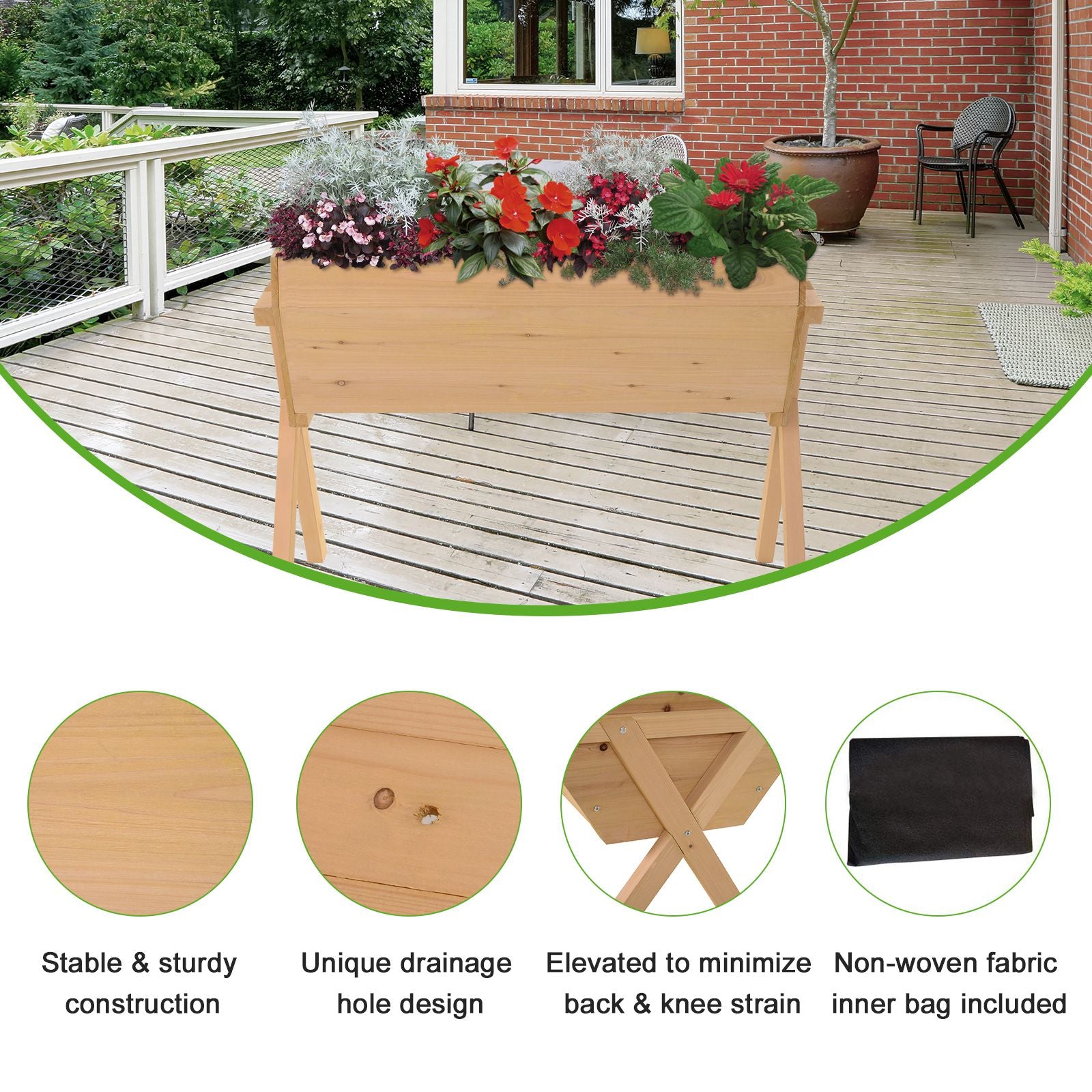 Outsunny Large Fir Wood Raised Plant Stand Oak Tone - North Peak Garden Furniture