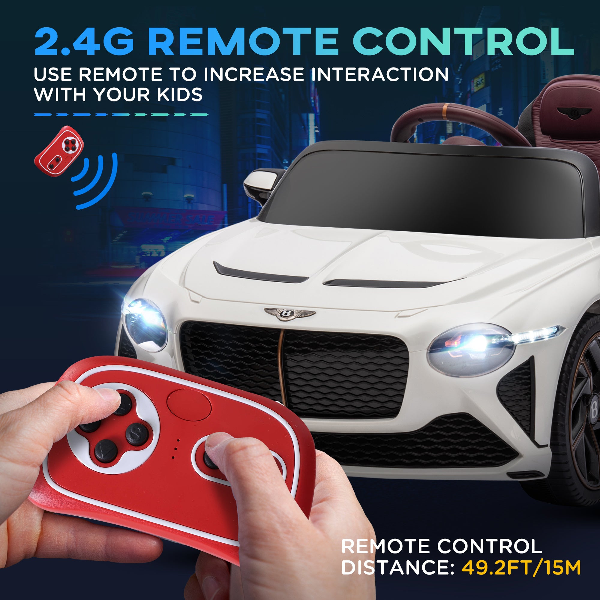 HOMCOM Bentley Bacalar Licensed 12V Kids Electric Car, with Remote Control, White - North Peak Garden Furniture