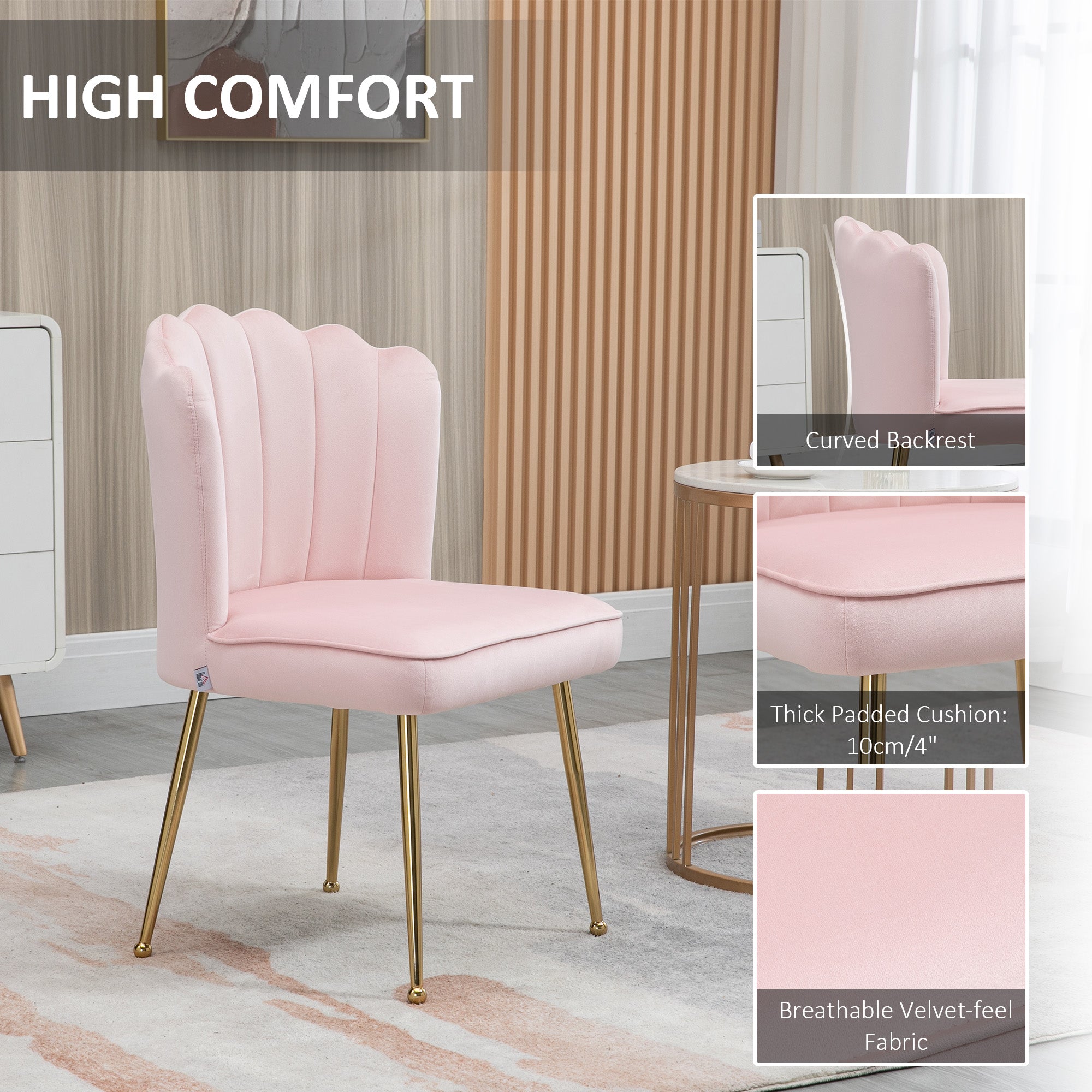 HOMCOM Velvet-Feel Shell Accent Chair - Pink - North Peak Garden Furniture