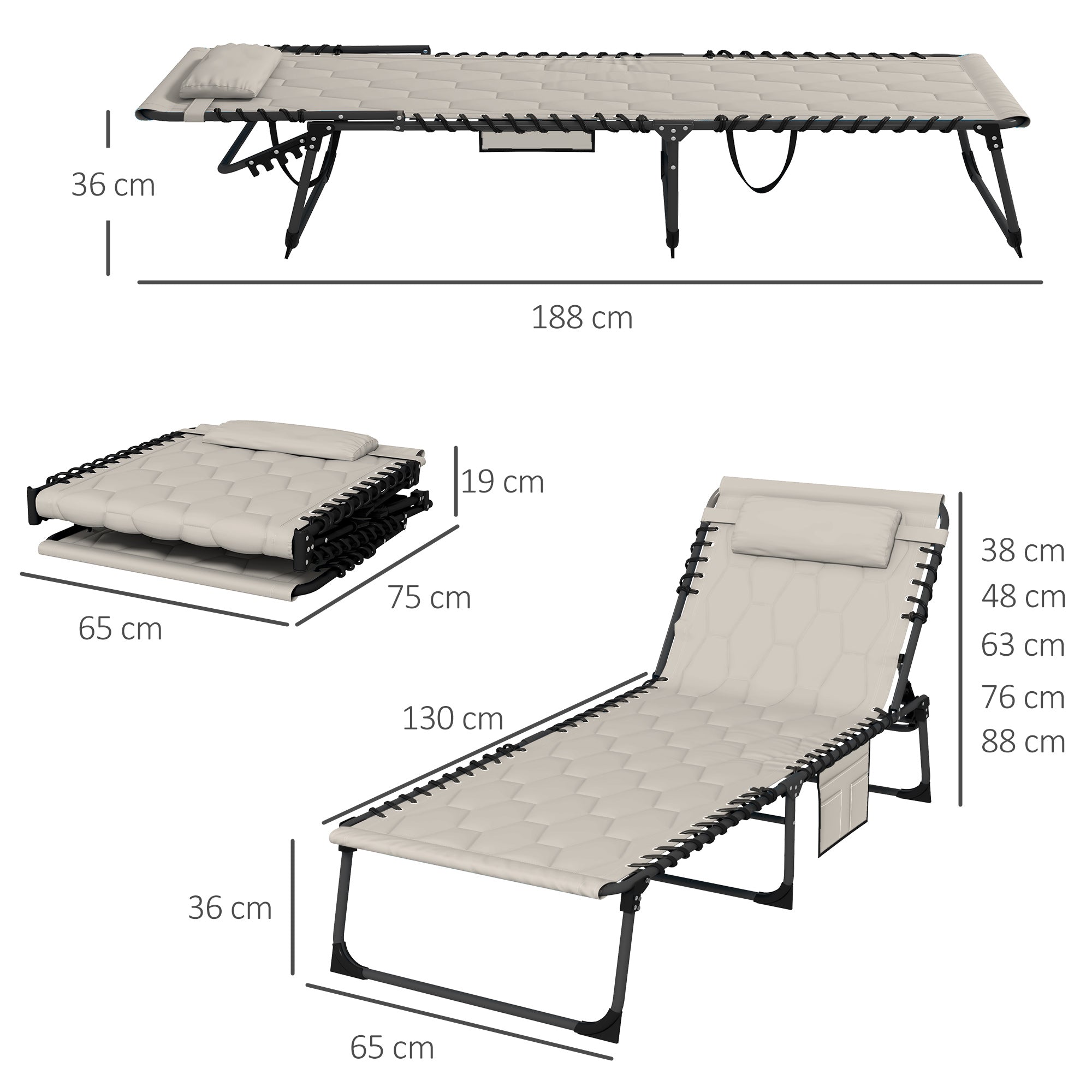 Outsunny Set of Two Sun Loungers, with Five-Position Reclining Backs - Khaki - North Peak Garden Furniture