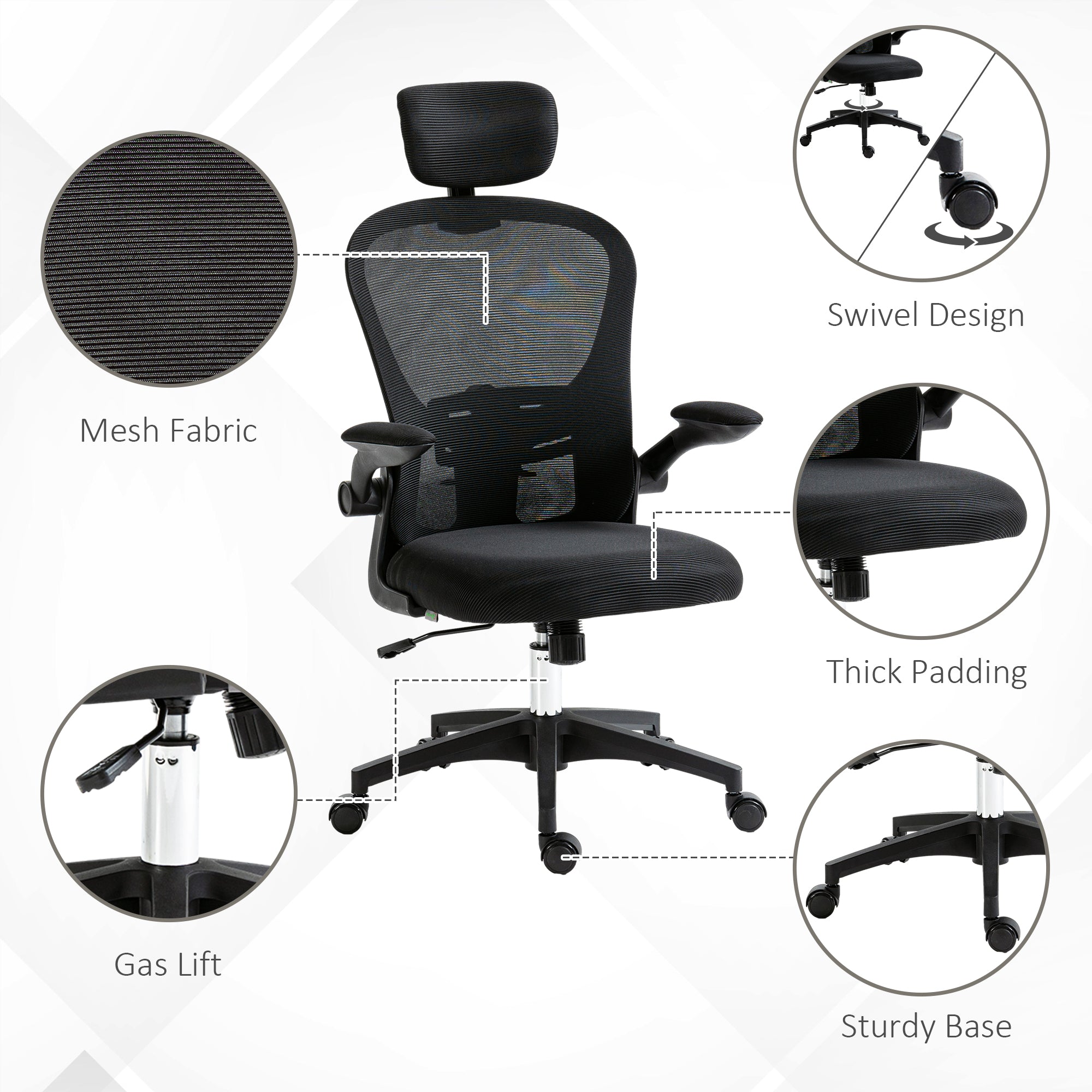 Vinsetto Multi-Adjustable Office Chair, with Lumbar Support, Headrest and Mesh Back - Black