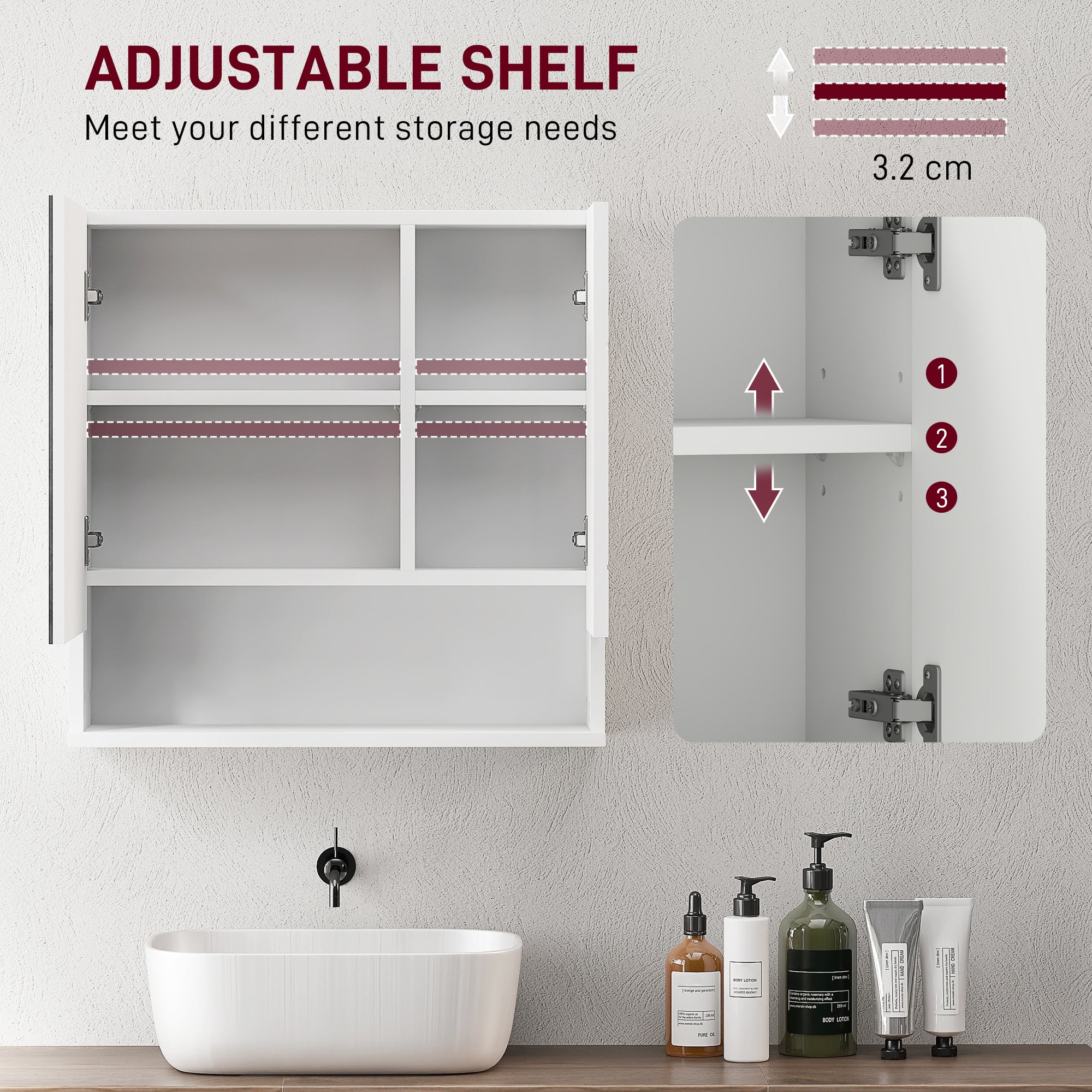 kleankin Wall Mounted Bathroom Storage Cupboard - White - North Peak Garden Furniture